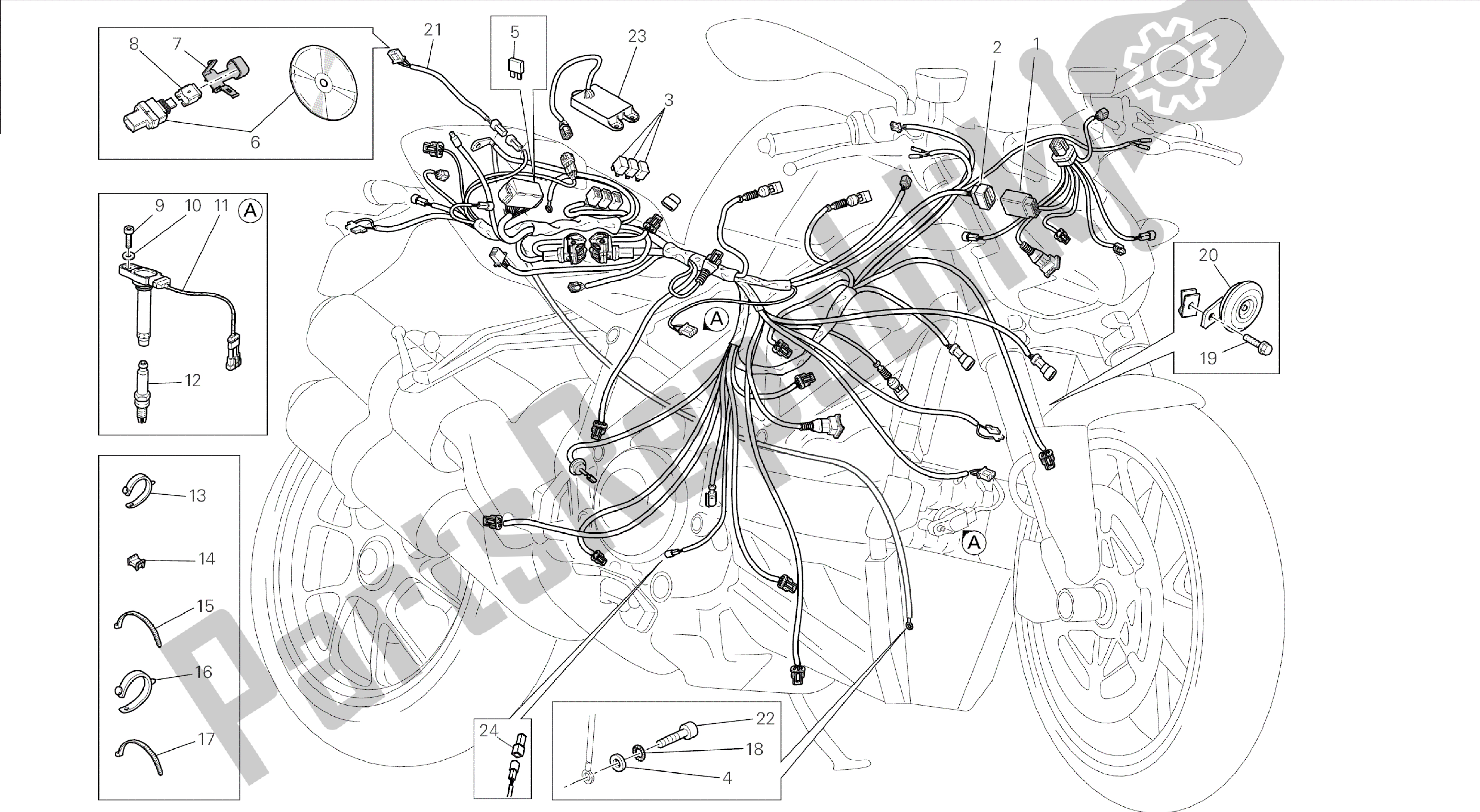 Wszystkie części do Rysunek 18a - Wi? Zka Przewodów [mod: F848; Xst: Aus, Bra, Chn, Eur, Fra, Jap, Tha] Grupa Elektryczna Ducati Streetfighter 848 2014