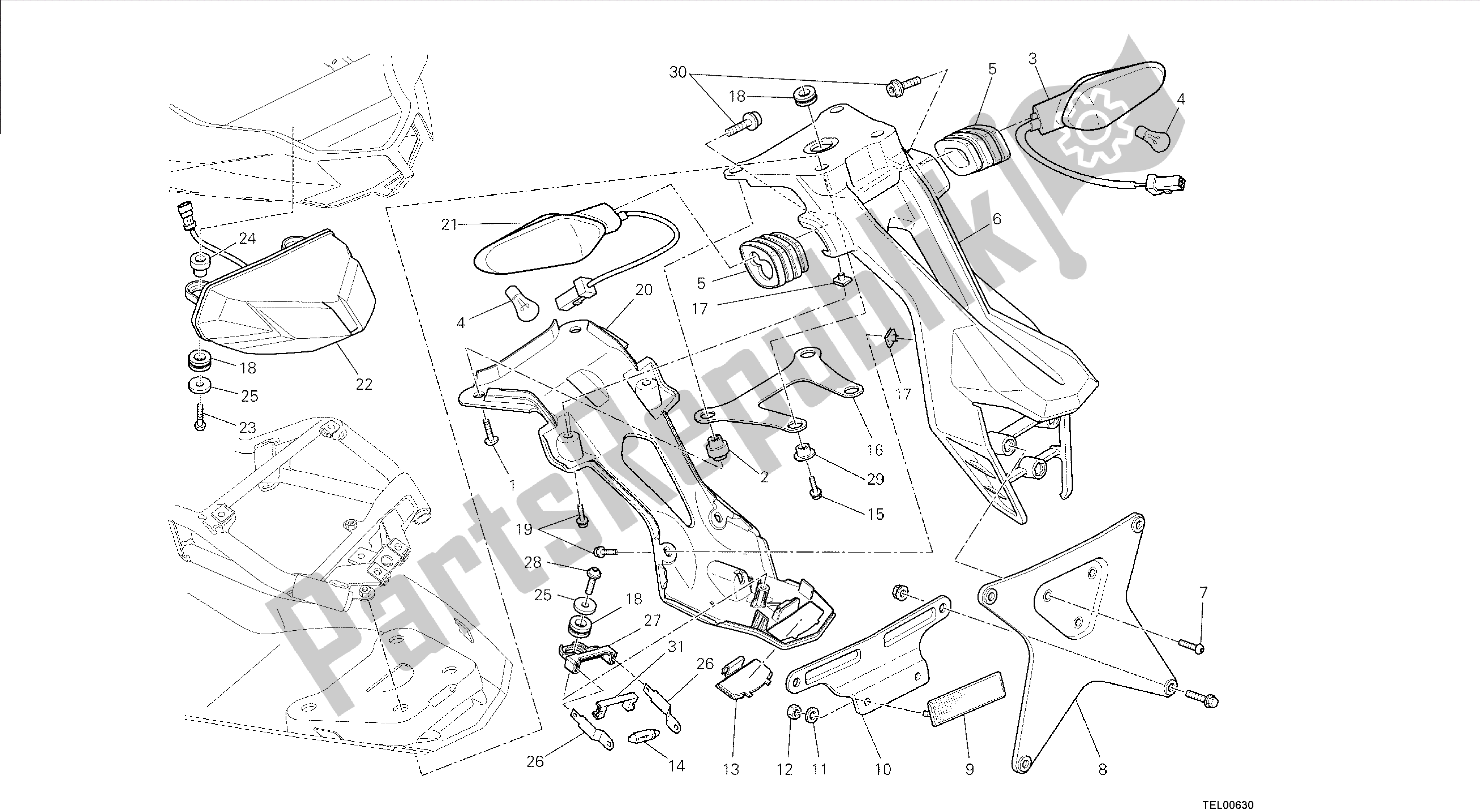 Todas las partes para Dibujo 27a - Luz Trasera [mod: F848; Xst: Bra, Chn, Eur, Fra, Jap, Tha] Grupo Eléctrico de Ducati Streetfighter 848 2014