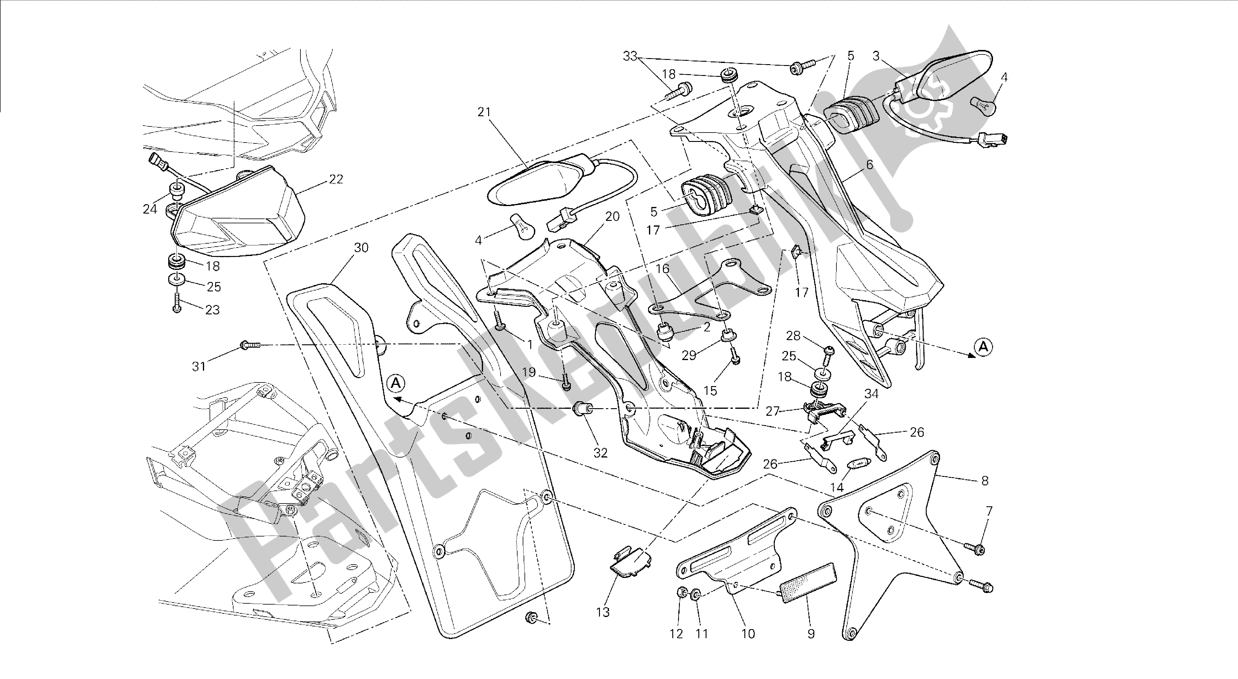 Todas as partes de Desenho 27b - Farol Traseiro Aus [mod: F848; Xst: Aus] Grupo Elétrico do Ducati Streetfighter 848 2014