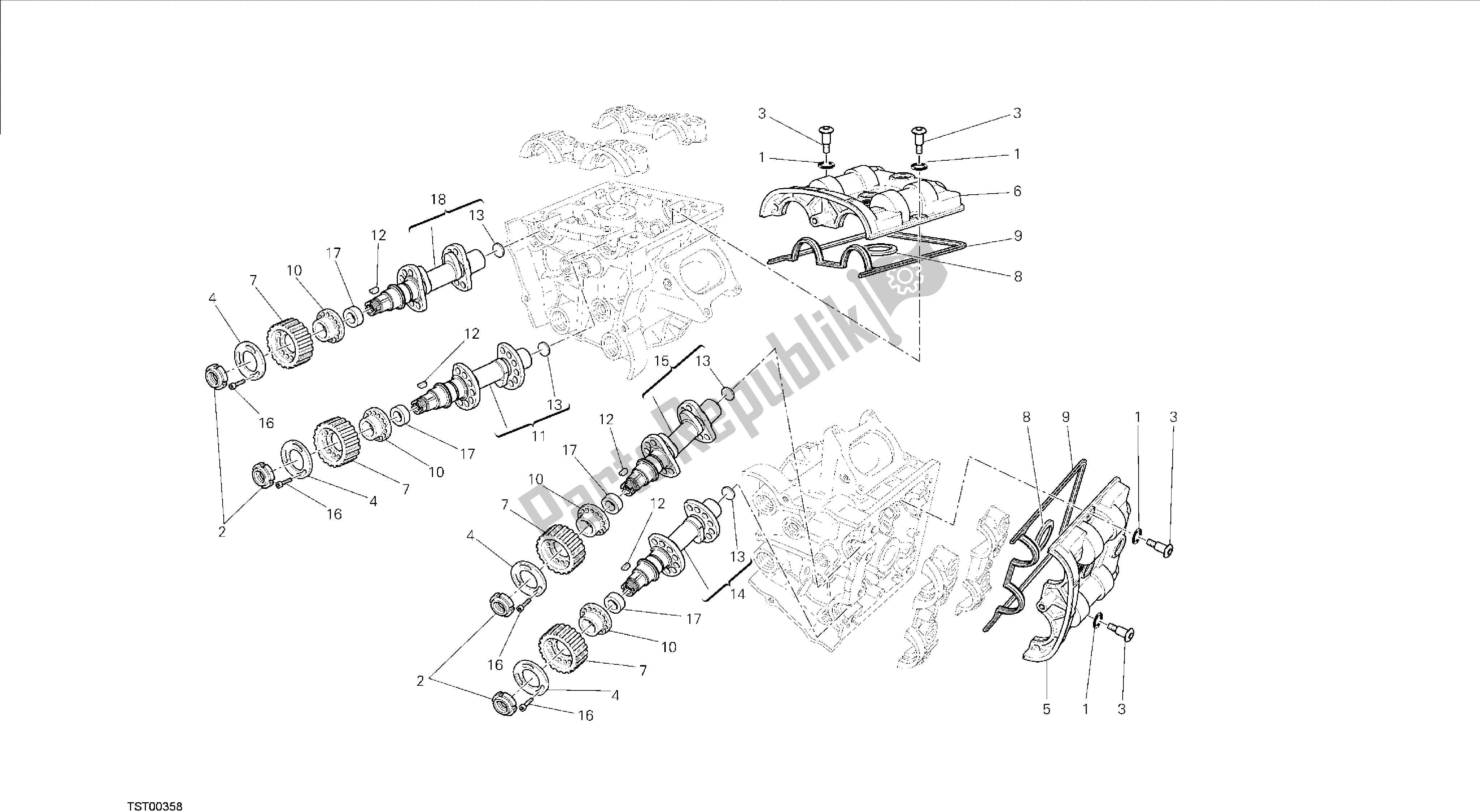 Toutes les pièces pour le Dessin 013 - Arbre à Cames [mod: F848; Xst: Aus, Bra, Chn, Eur, Fra, Jap, Tha] Group Engine du Ducati Streetfighter 848 2014