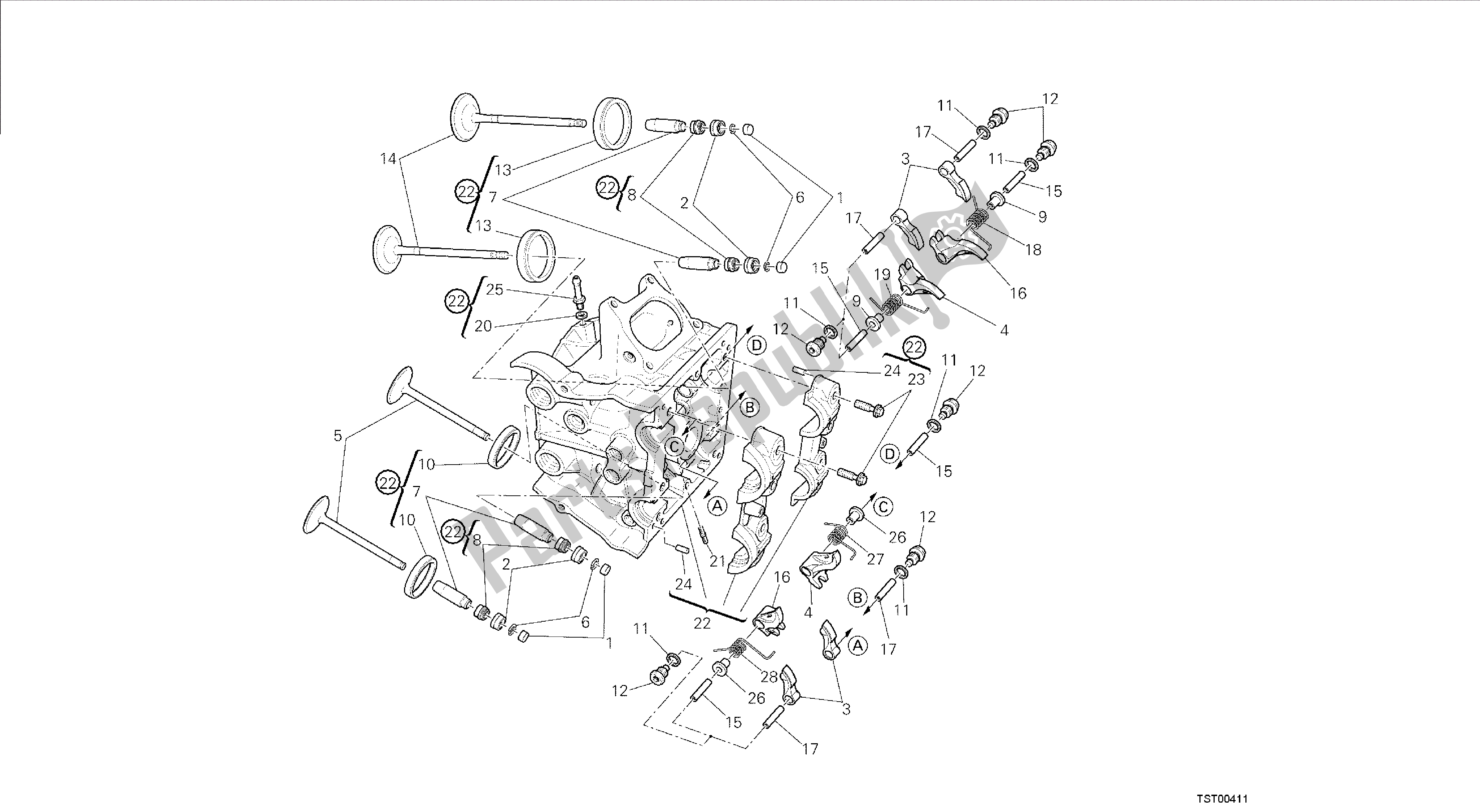 Todas las partes para Dibujo 015 - Culata Horizontal [mod: F848; Xst: Motor De Grupo Aus, Bra, Chn, Eur, Fra, Jap, Tha] de Ducati Streetfighter 848 2014