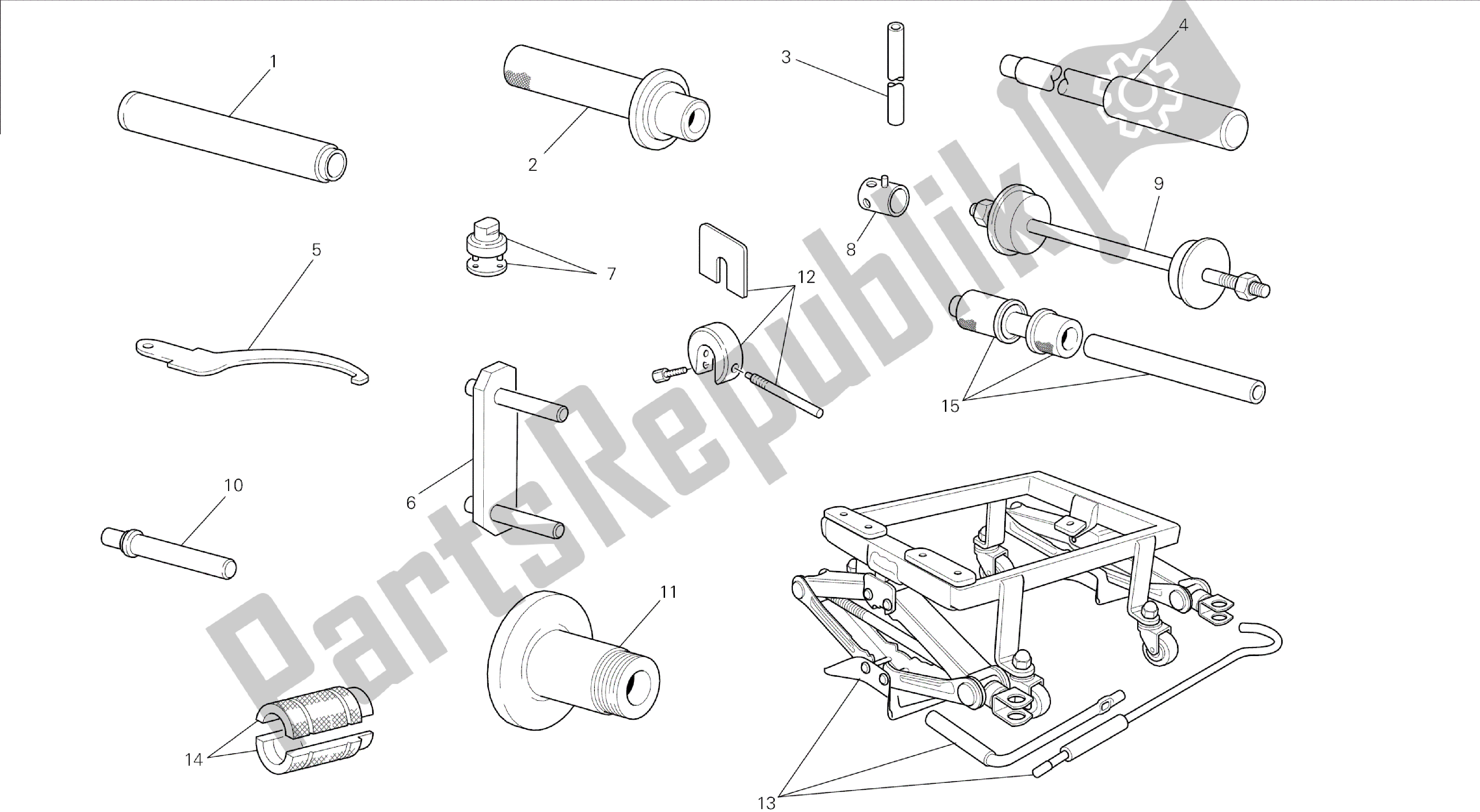 Todas las partes para Dibujo 01b - Herramientas De Servicio De Taller [mod: F848; Xst: Aus, Bra, Chn, Eur, Fra, Jap, Tha] Herramientas De Grupo de Ducati Streetfighter 848 2014