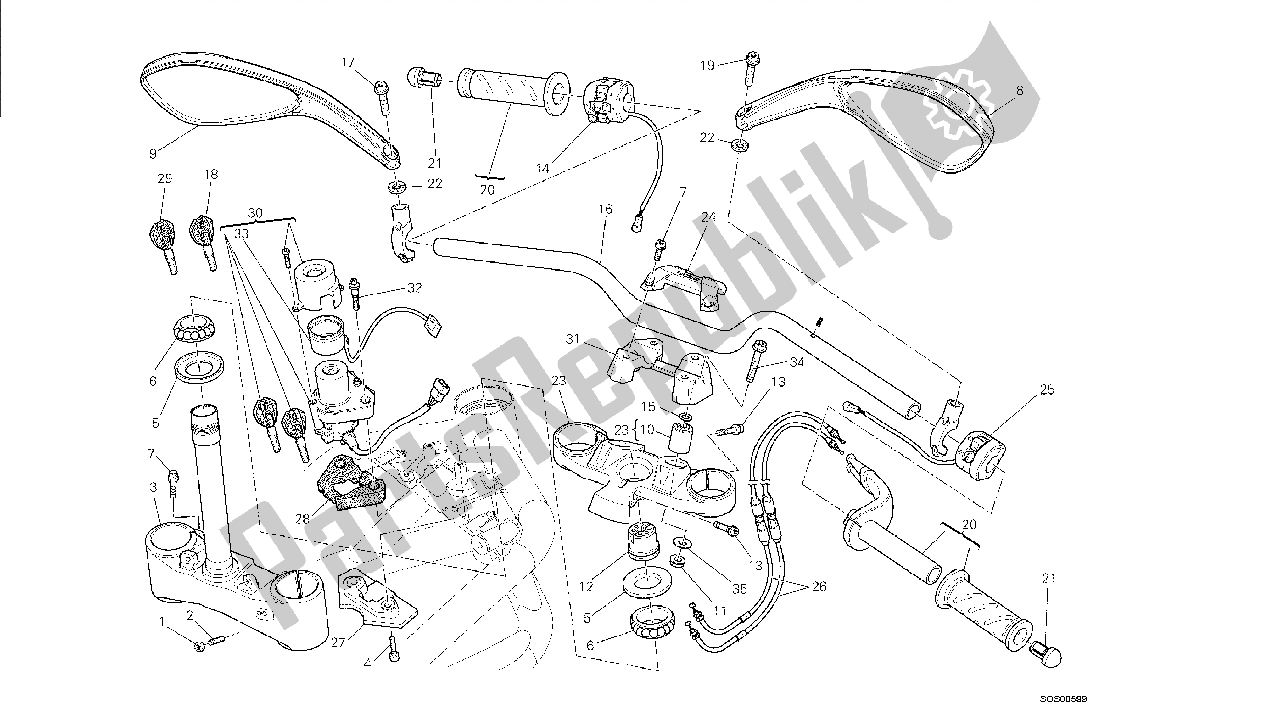 Tutte le parti per il Disegno 021 - Manubrio [mod: F848; Xst: Aus, Bra, Chn, Eur, Fra, Jap, Tha] Telaio Del Gruppo del Ducati Streetfighter 848 2014