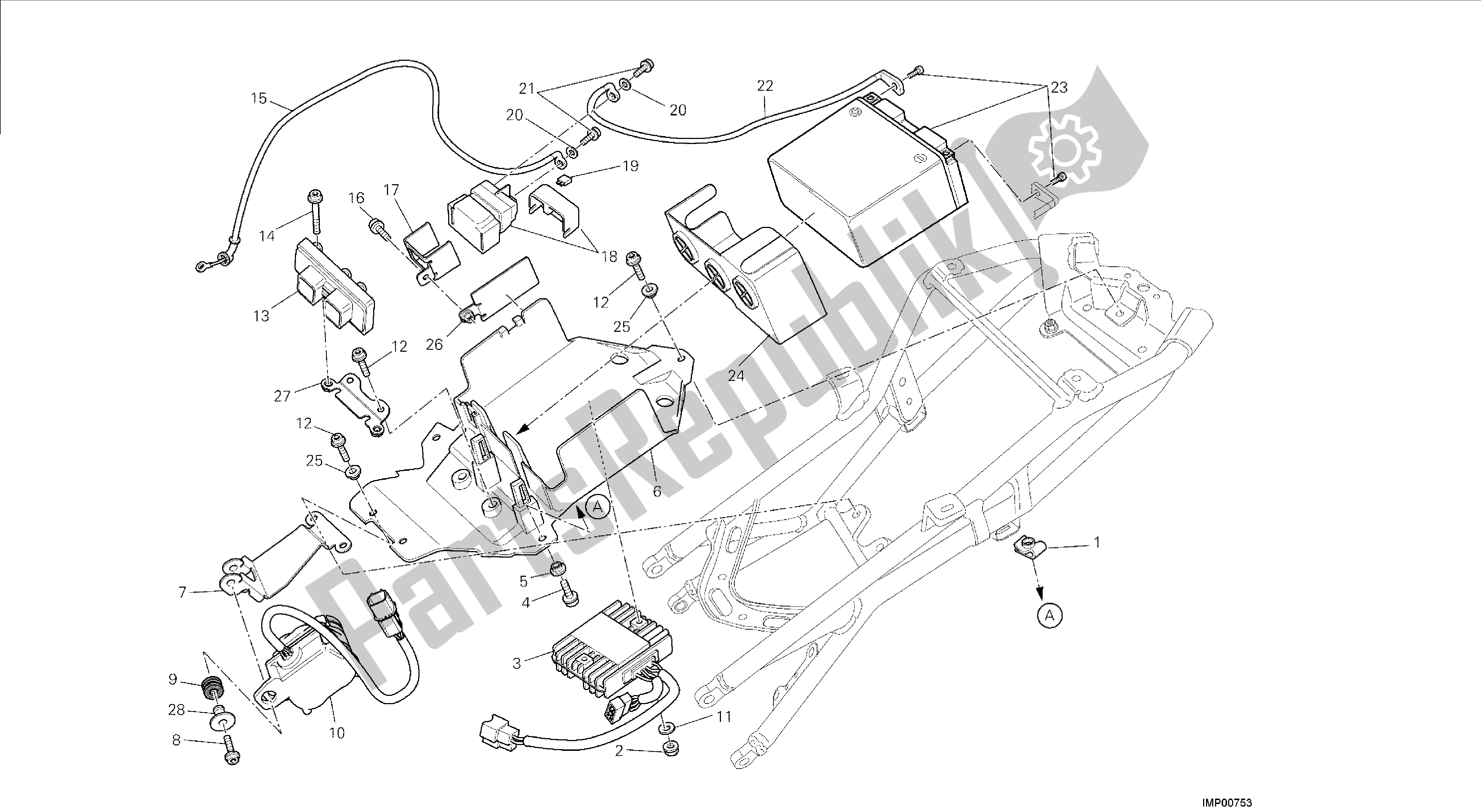 Todas las partes para Dibujo 018 - Batería [mod: F848; Xst: Aus, Bra, Chn, Eur, Fra, Jap, Tha] Grupo Eléctrico de Ducati Streetfighter 848 2014