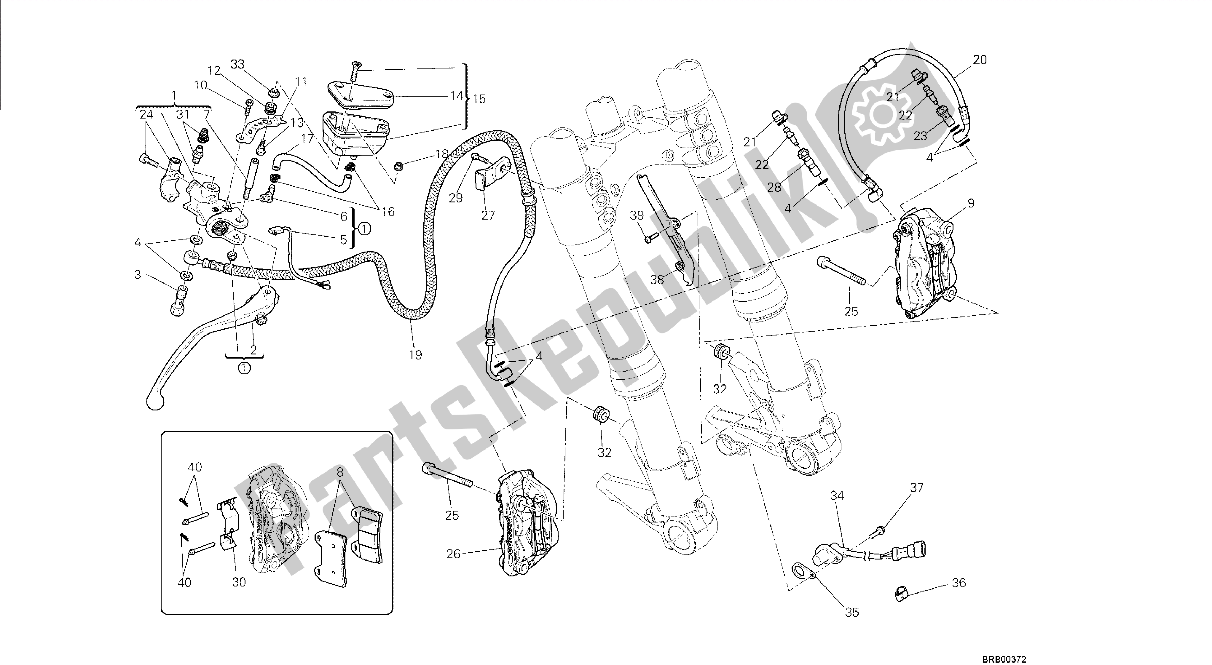 Todas las partes para Dibujo 024 - Sistema De Freno Delantero [mod: F848; Xst: Marco De Grupo Aus, Bra, Chn, Eur, Fra, Jap, Tha] de Ducati Streetfighter 848 2014