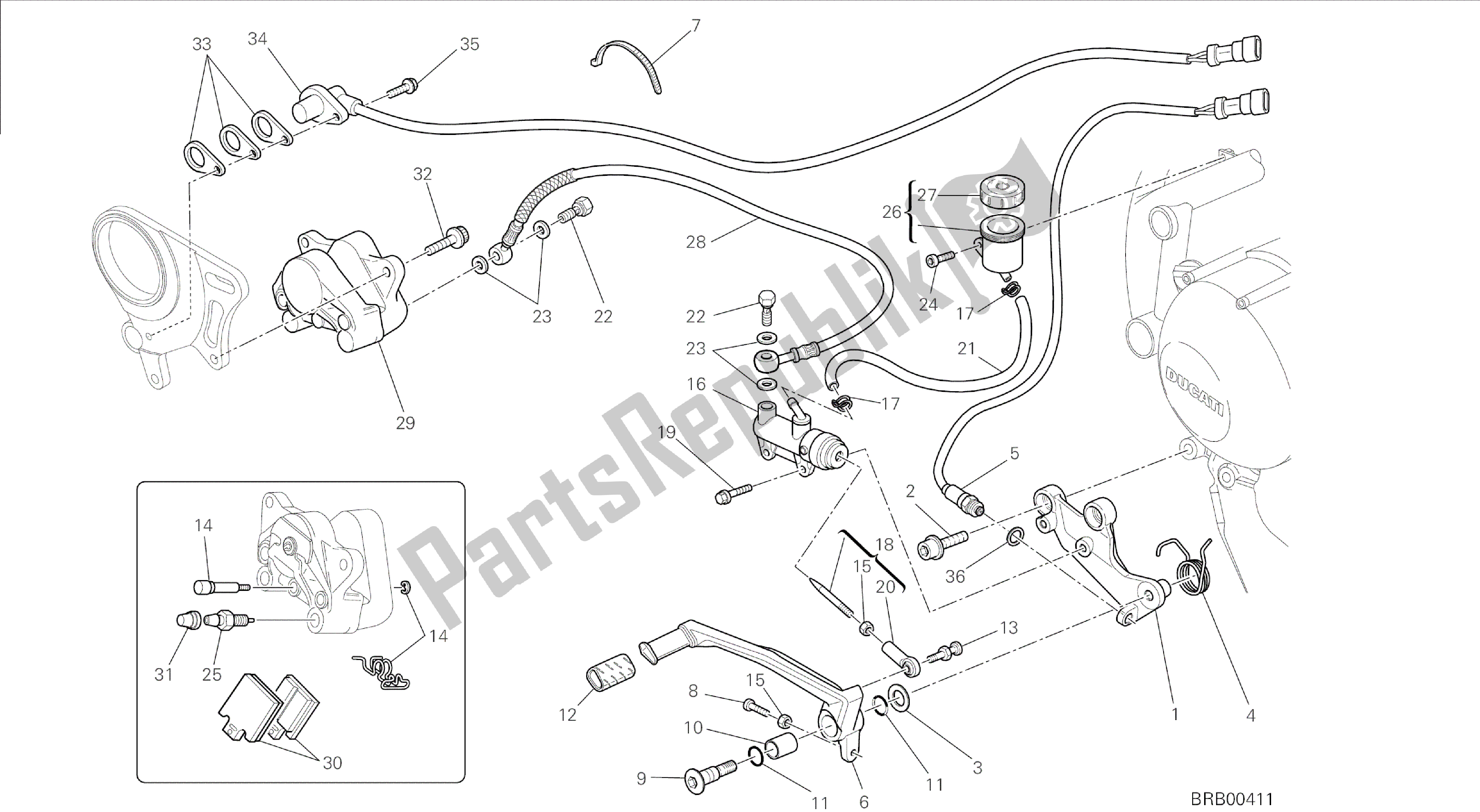 Todas las partes para Dibujo 025 - Sistema De Freno Trasero [mod: F848; Xst: Marco De Grupo Aus, Bra, Chn, Eur, Fra, Jap, Tha] de Ducati Streetfighter 848 2014