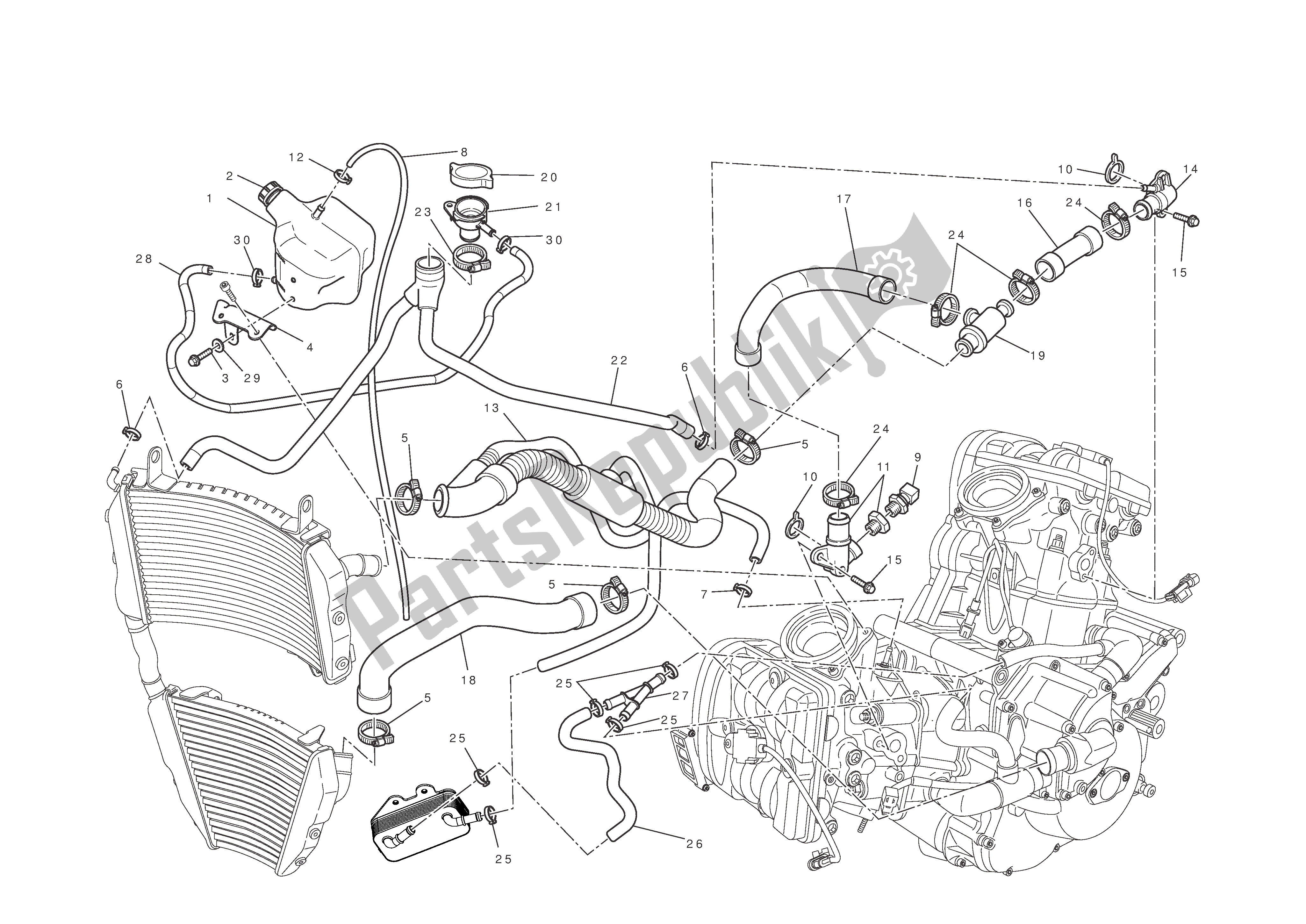 Tutte le parti per il Sistema Di Raffreddamento del Ducati Streetfighter 1100 2010