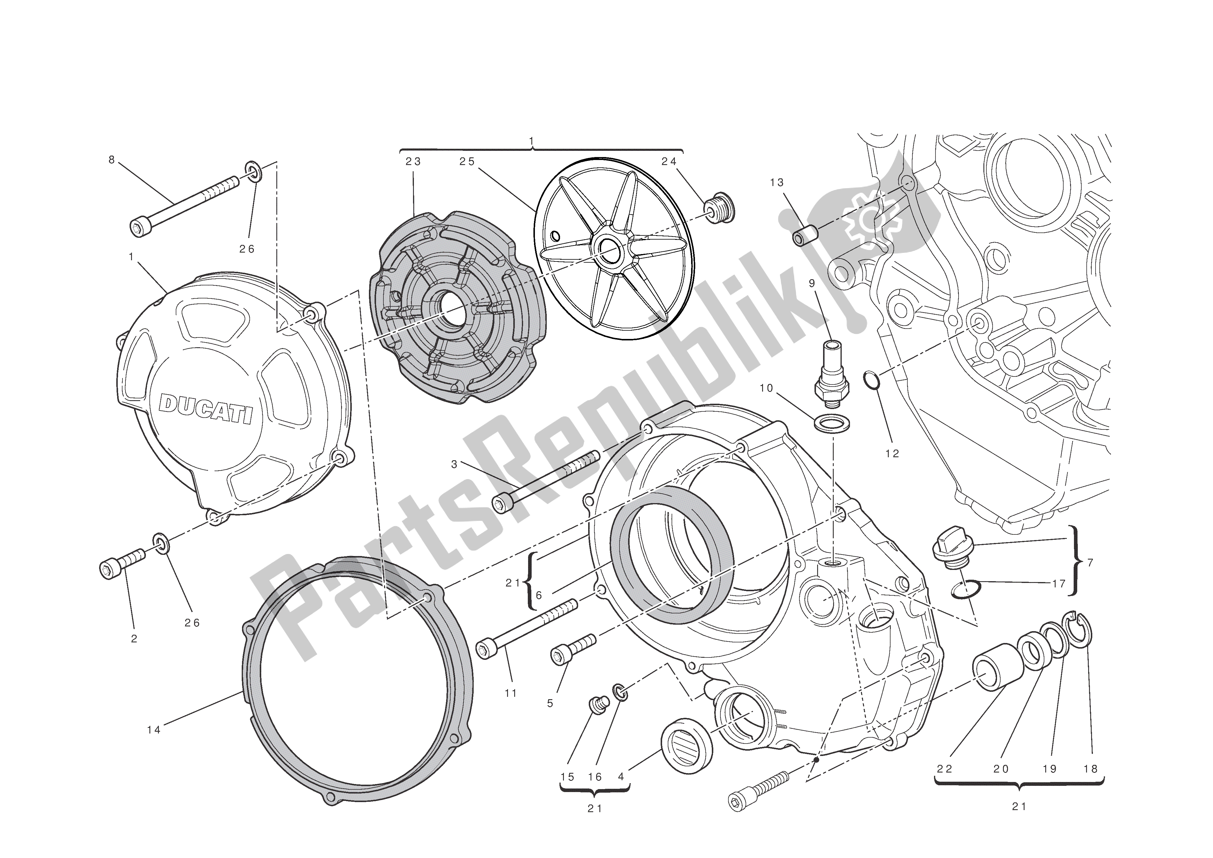 Tutte le parti per il Coperchio Carter Lato Frizione del Ducati Streetfighter 1100 2010