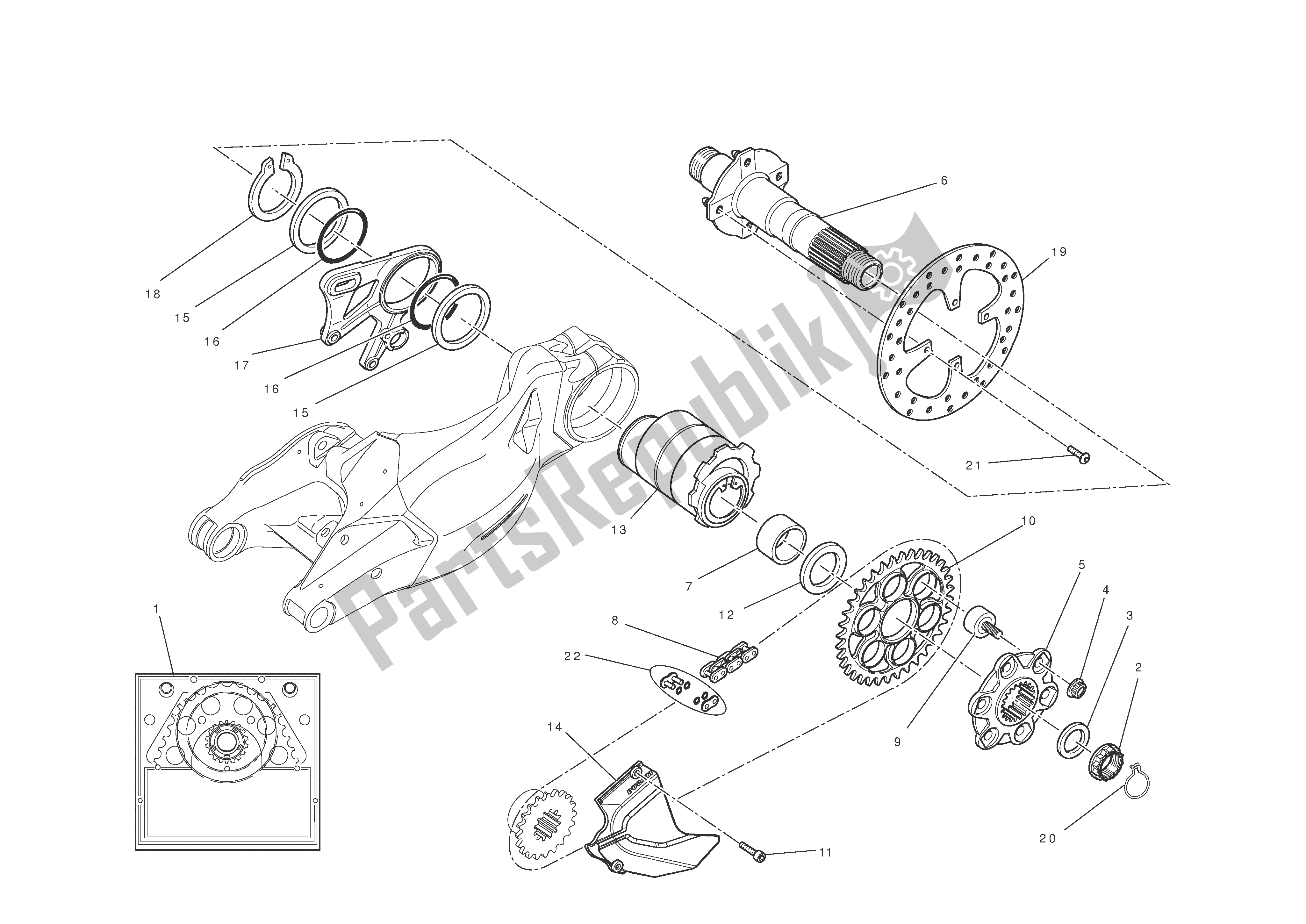 Tutte le parti per il Asse Ruota Posteriore del Ducati Streetfighter S 1100 2010