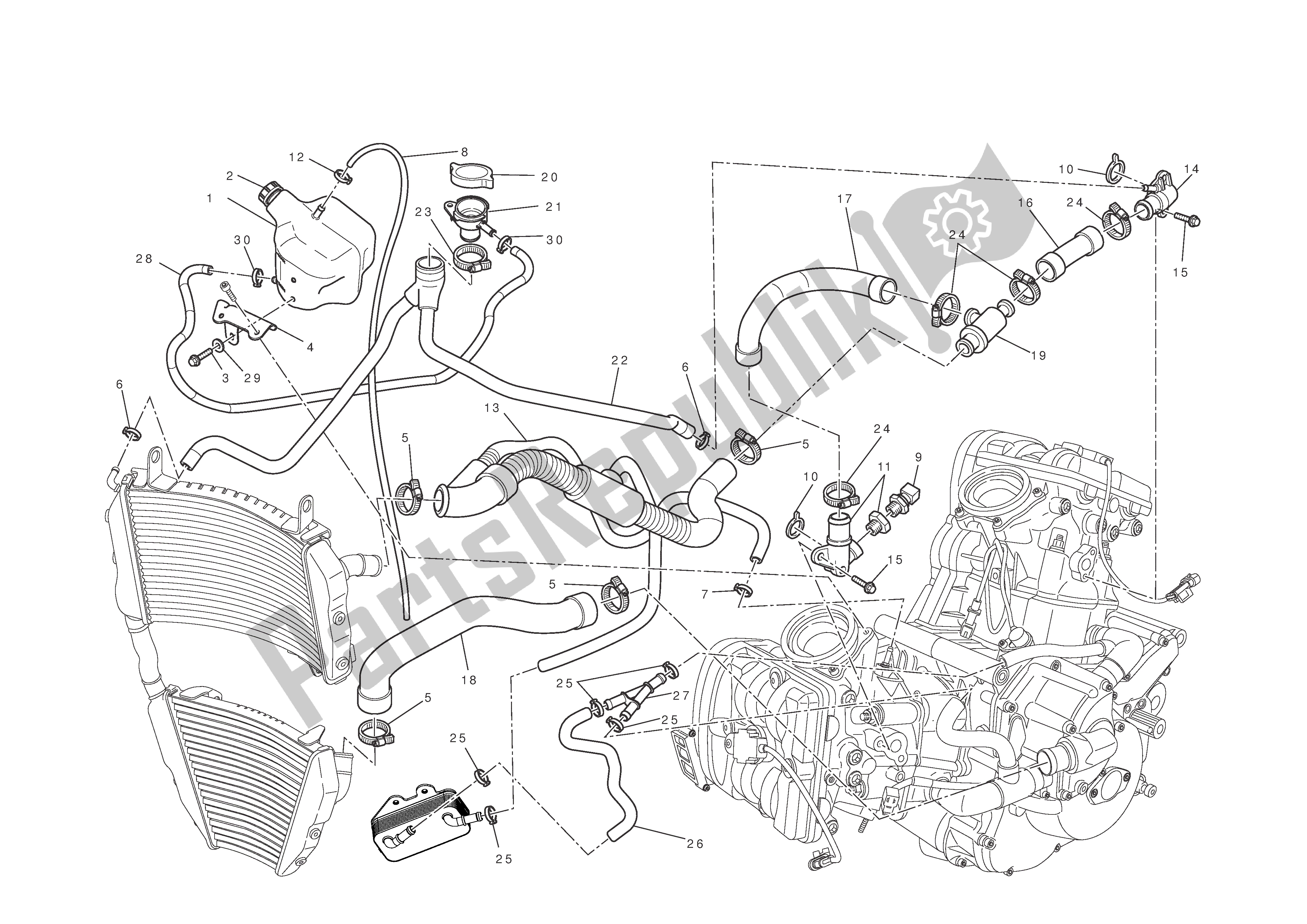 Tutte le parti per il Sistema Di Raffreddamento del Ducati Streetfighter S 1100 2010