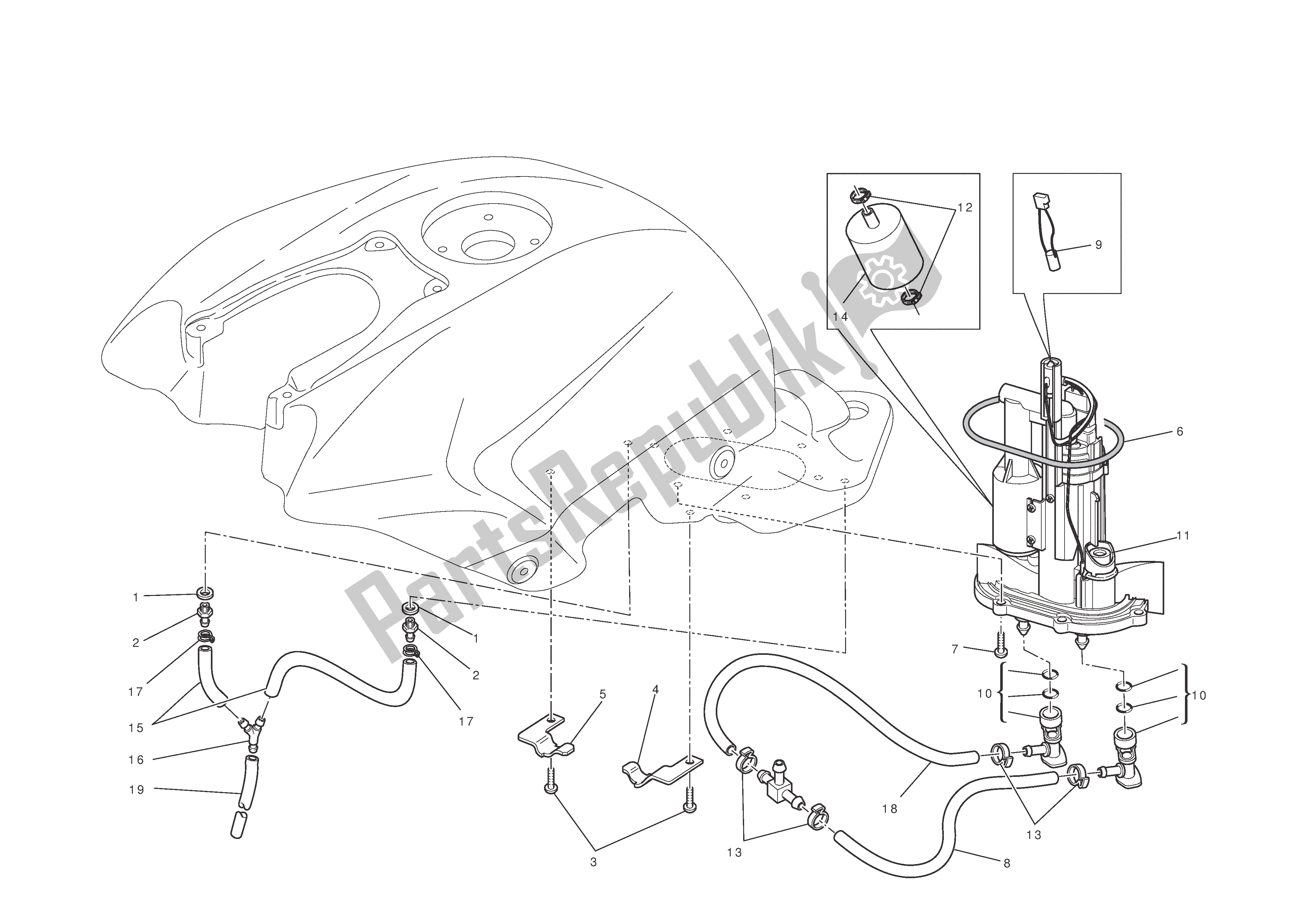 Tutte le parti per il Sistema Di Alimentazione Carburante del Ducati Streetfighter S 1100 2010