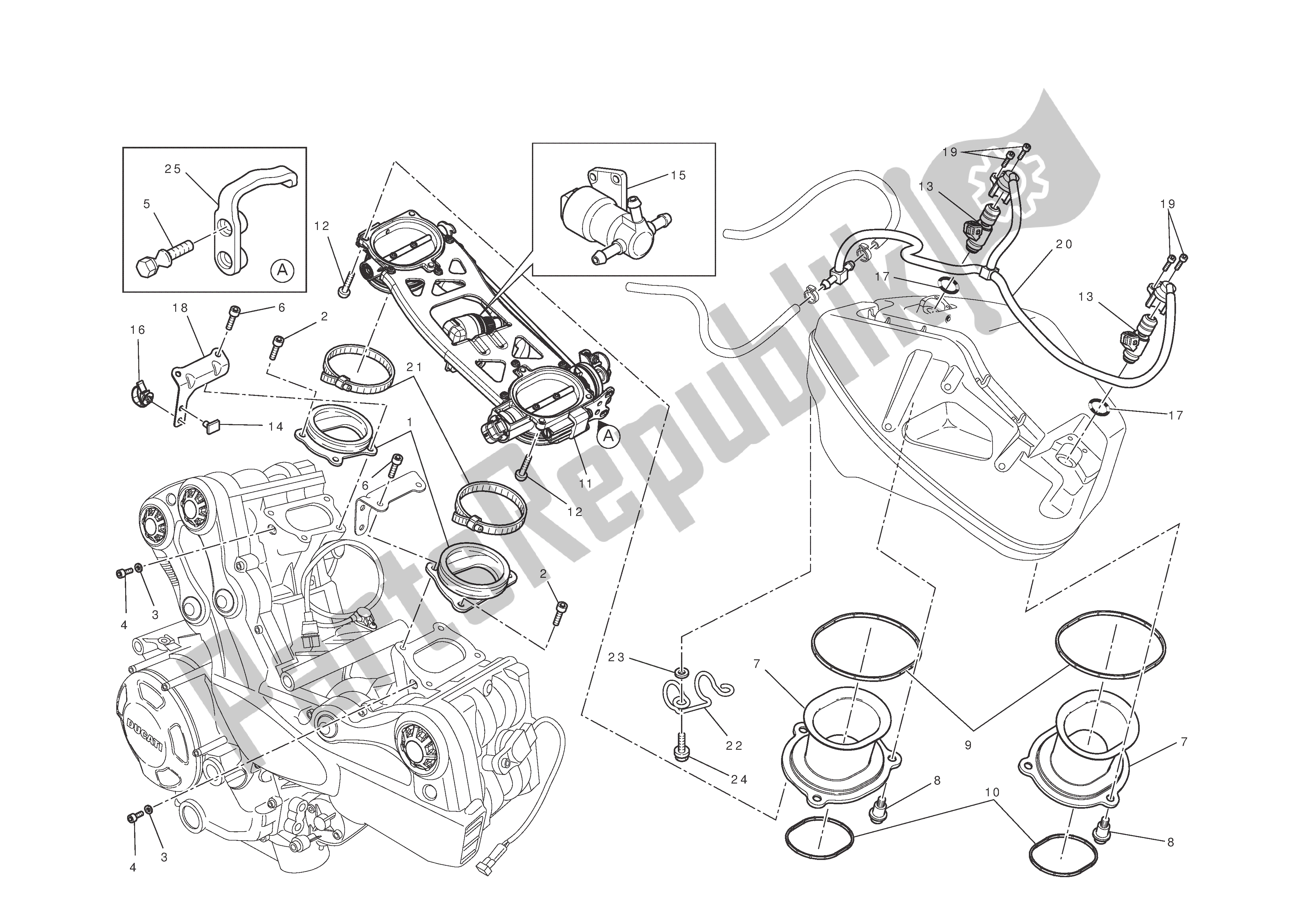 Alle onderdelen voor de Gasklephuis van de Ducati Streetfighter S 1100 2010