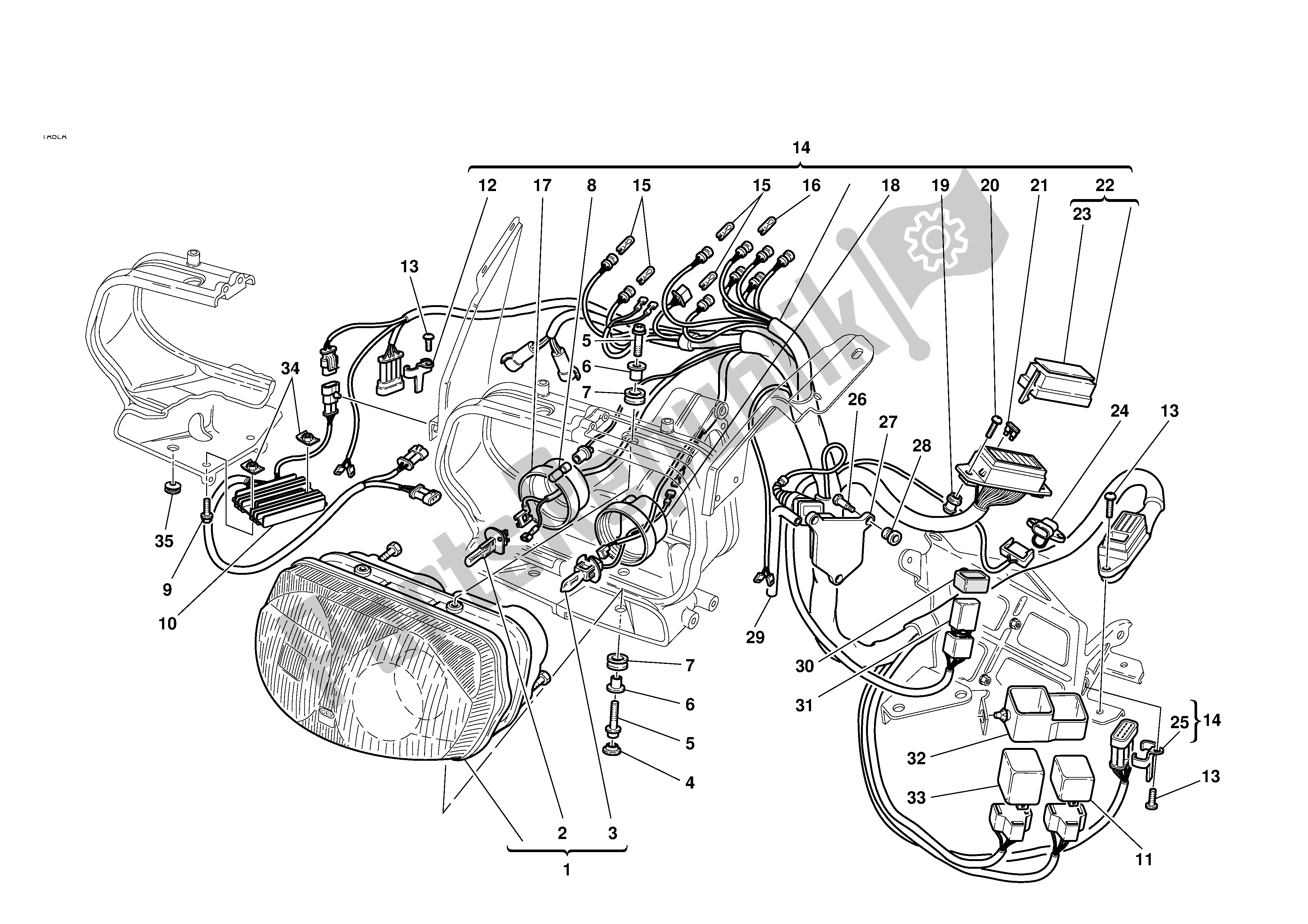 Alle onderdelen voor de Koplamp En Elektrische Bedrading van de Ducati Sporttouring 2 944 2001