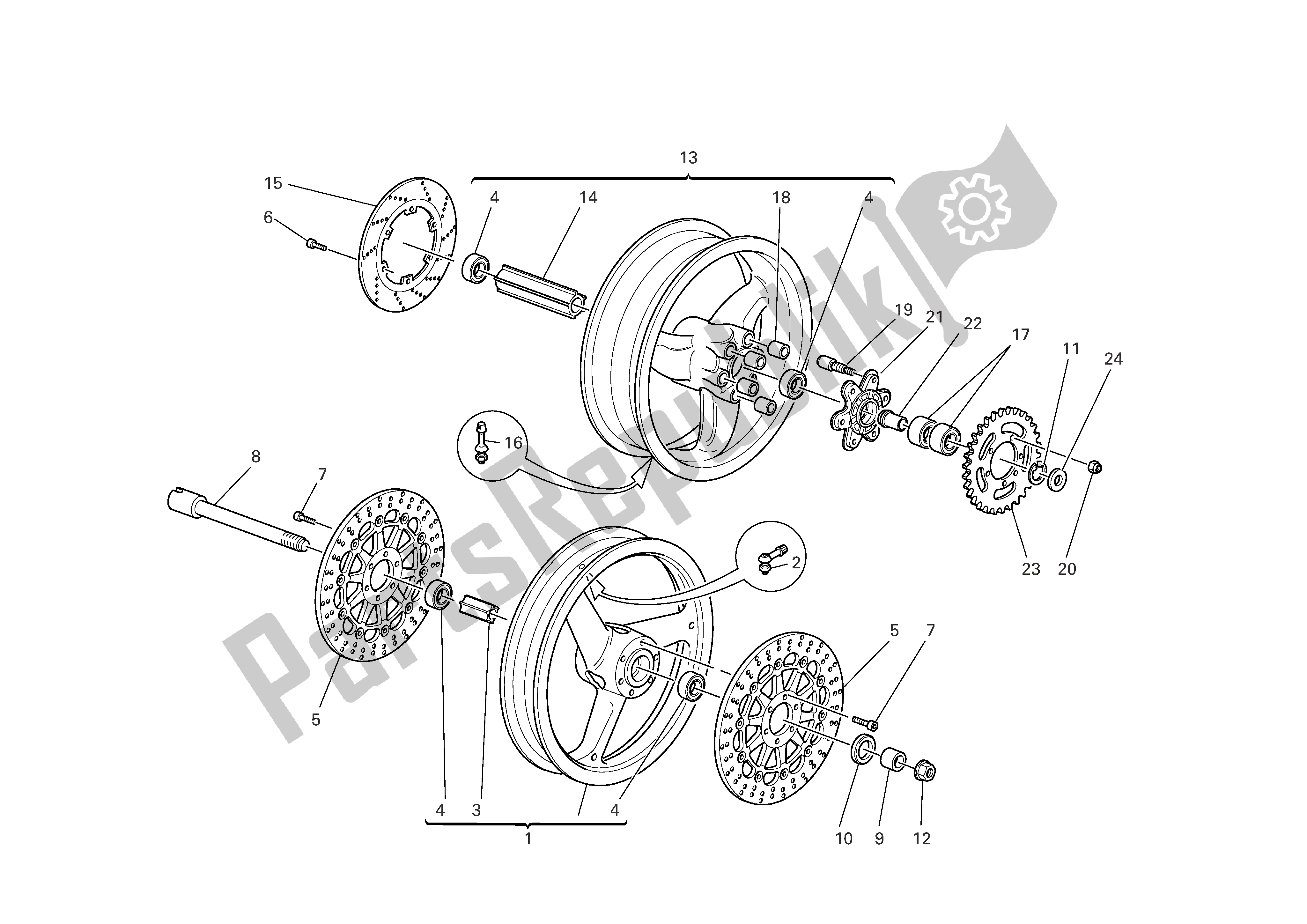 Tutte le parti per il Ruote Anteriori E Posteriori del Ducati Sporttouring 3 1000 2004