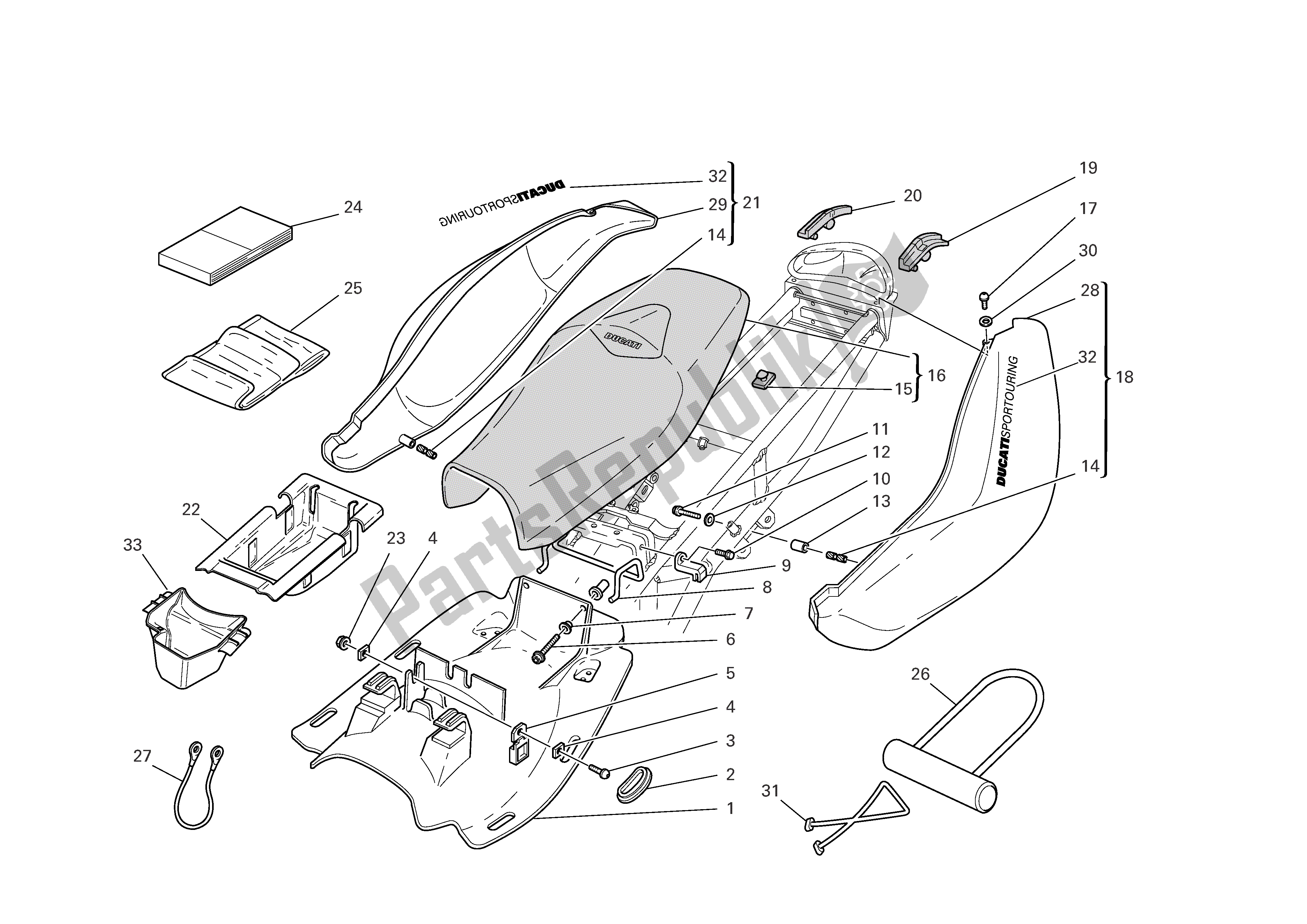 Alle onderdelen voor de Stoel van de Ducati Sporttouring 3 1000 2004