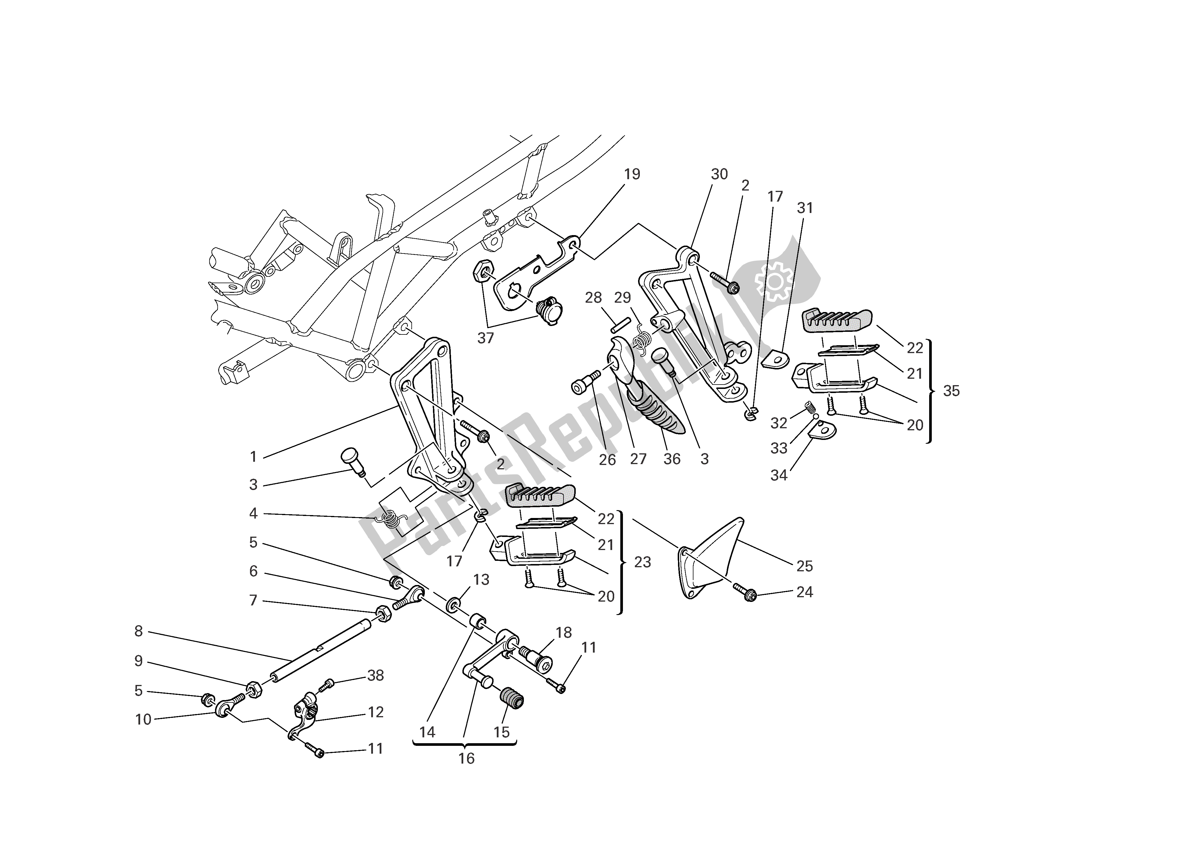 Todas las partes para L. H. Reposapiés de Ducati Sporttouring 3 1000 2004