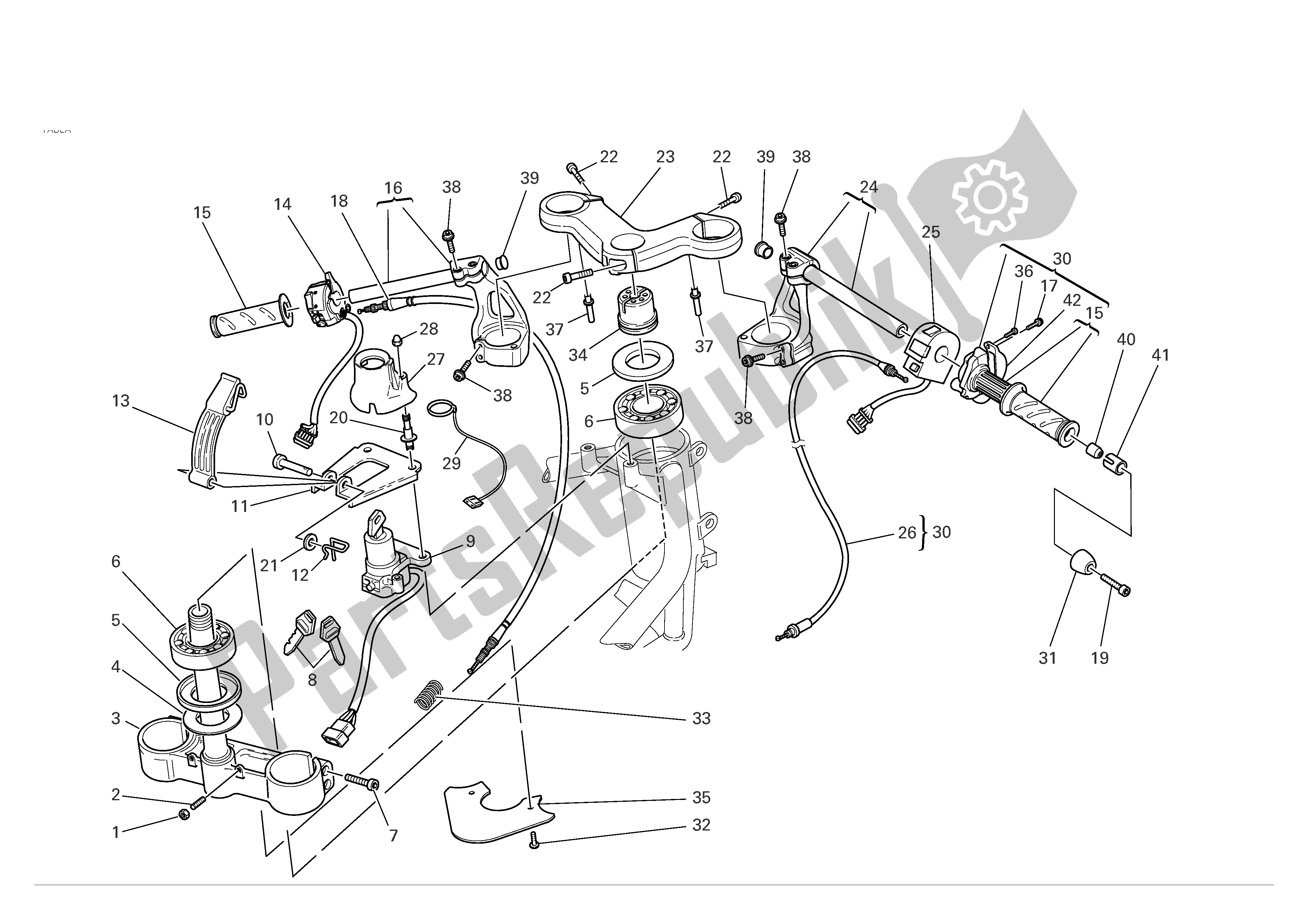 Tutte le parti per il Mezzo Manubrio E Comandi del Ducati Sporttouring 3 1000 2004 - 2007