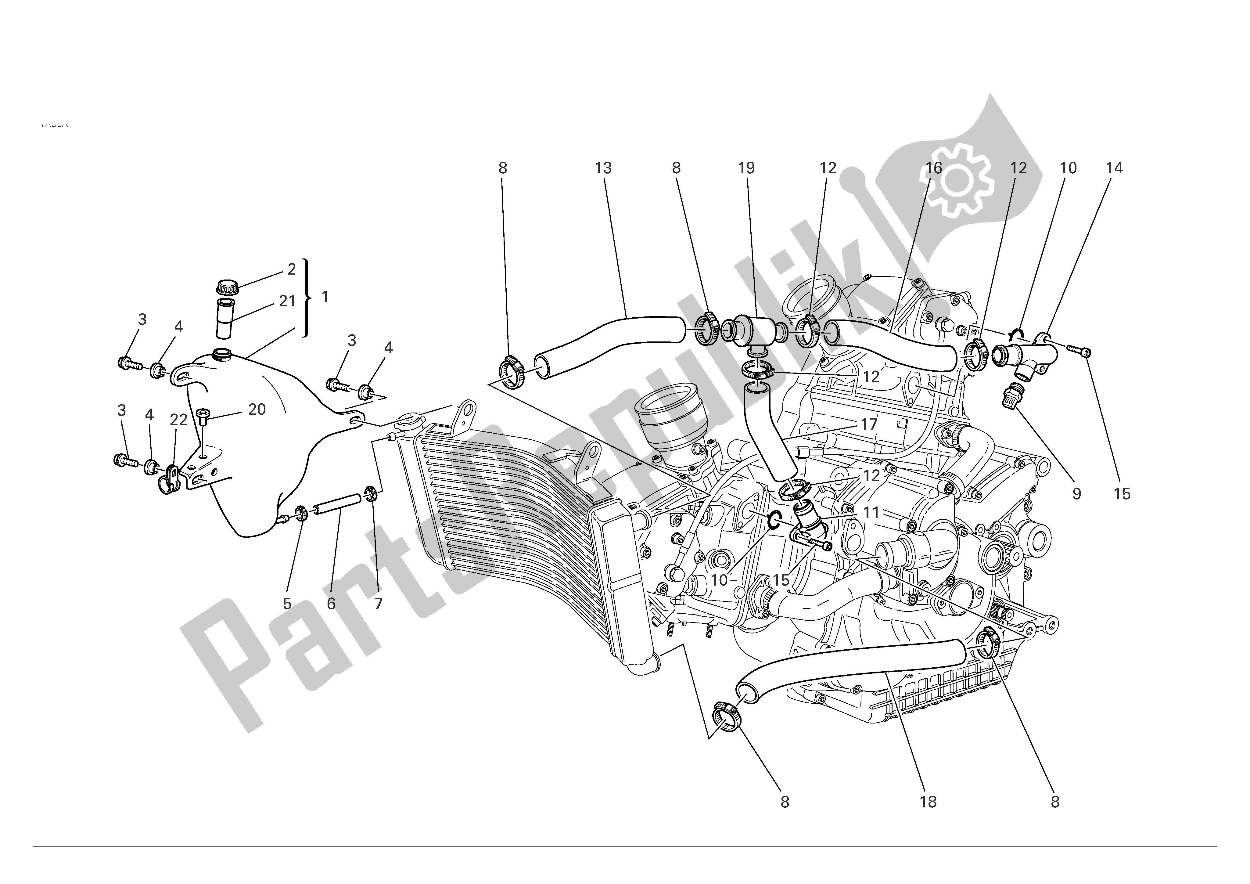 Tutte le parti per il Circuito Di Raffreddamento del Ducati Sporttouring 3 1000 2004 - 2007