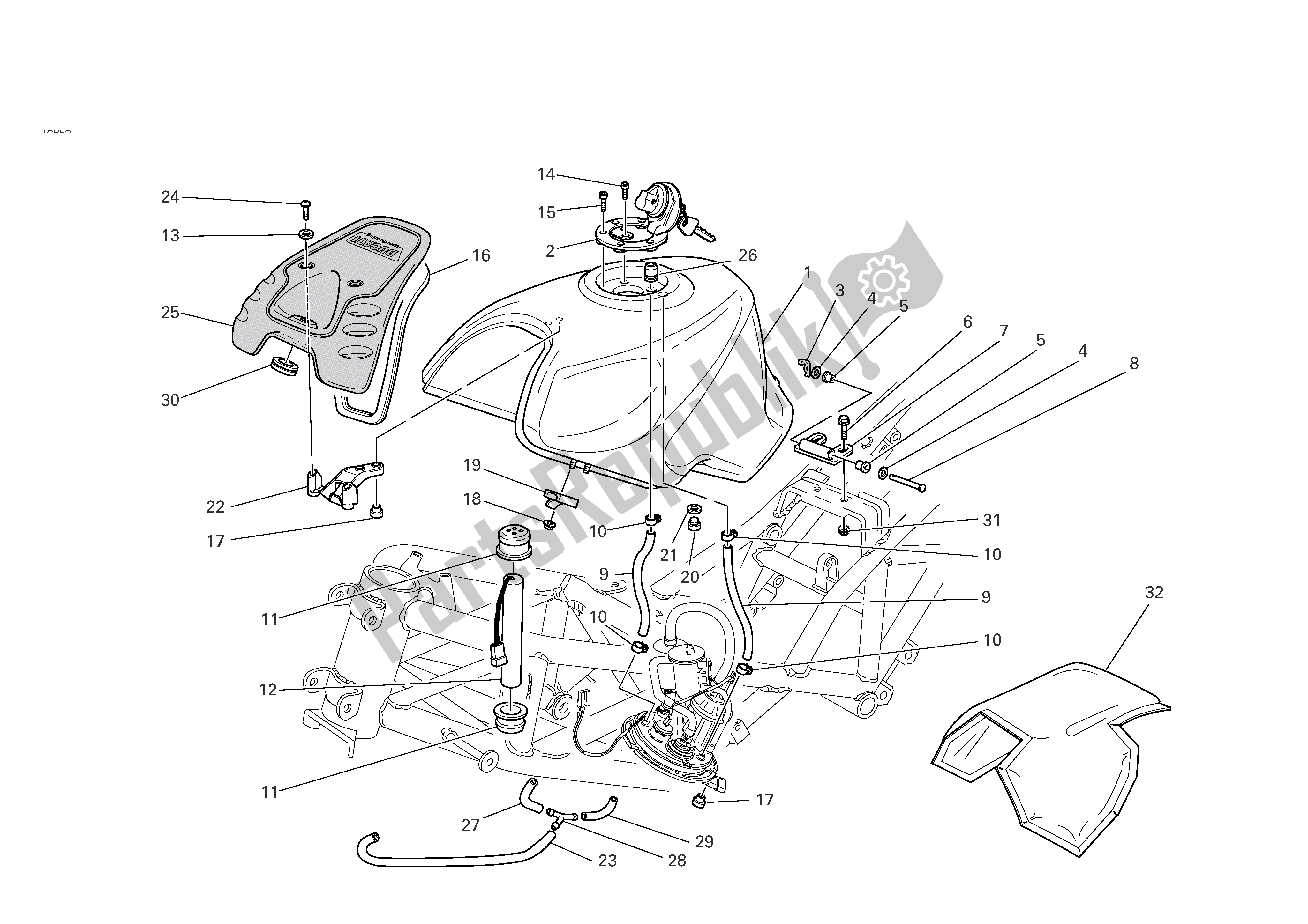 Tutte le parti per il Serbatoio Di Carburante del Ducati Sporttouring 3 1000 2004 - 2007