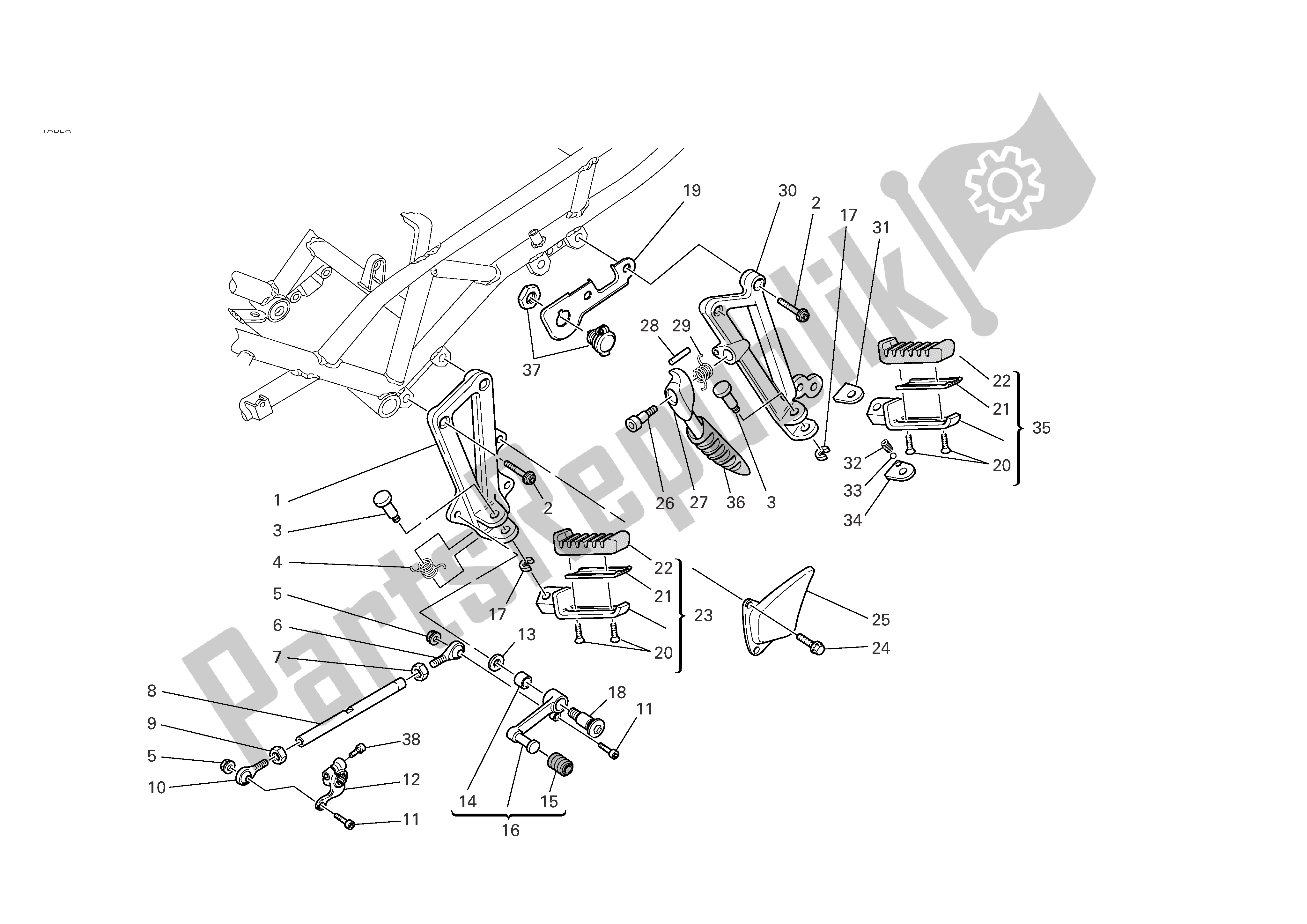 Todas las partes para L. H. Reposapiés de Ducati Sporttouring 3 S ABS 1000 2006