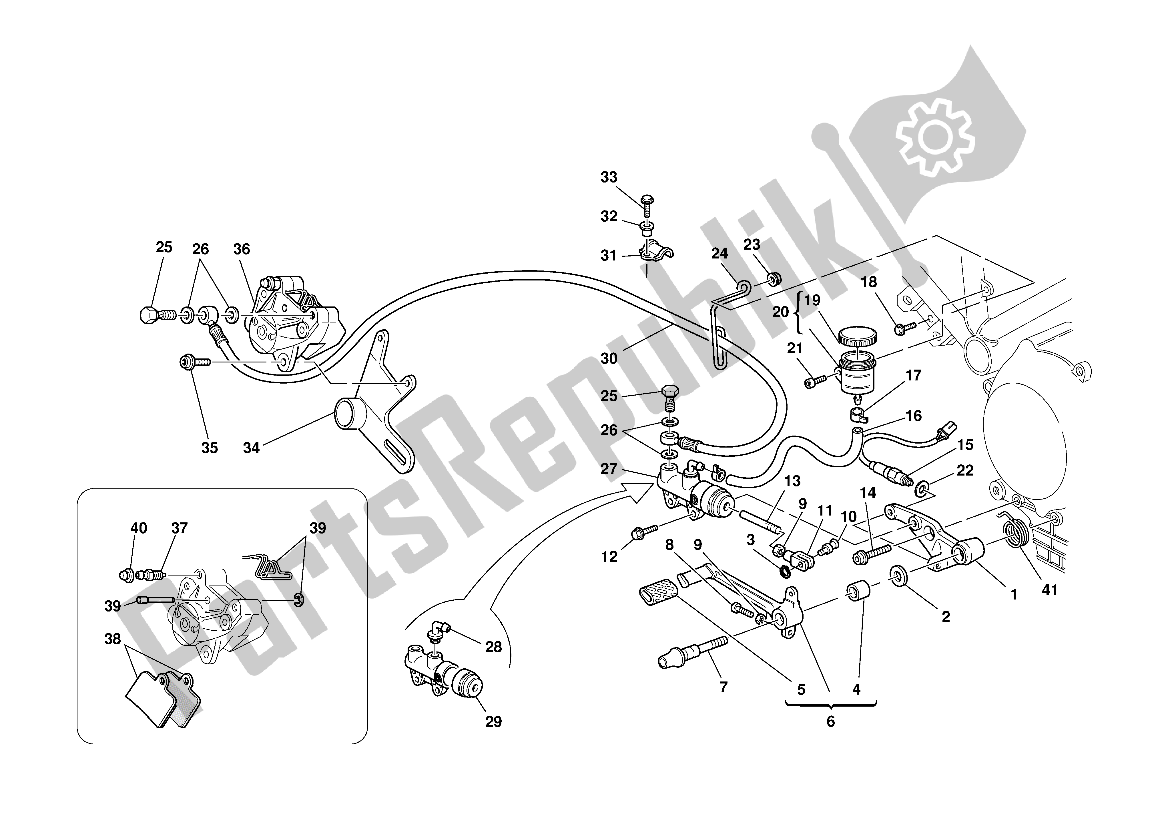 Alle onderdelen voor de Achter Hydraulische Rem van de Ducati Sporttouring 4 916 2001