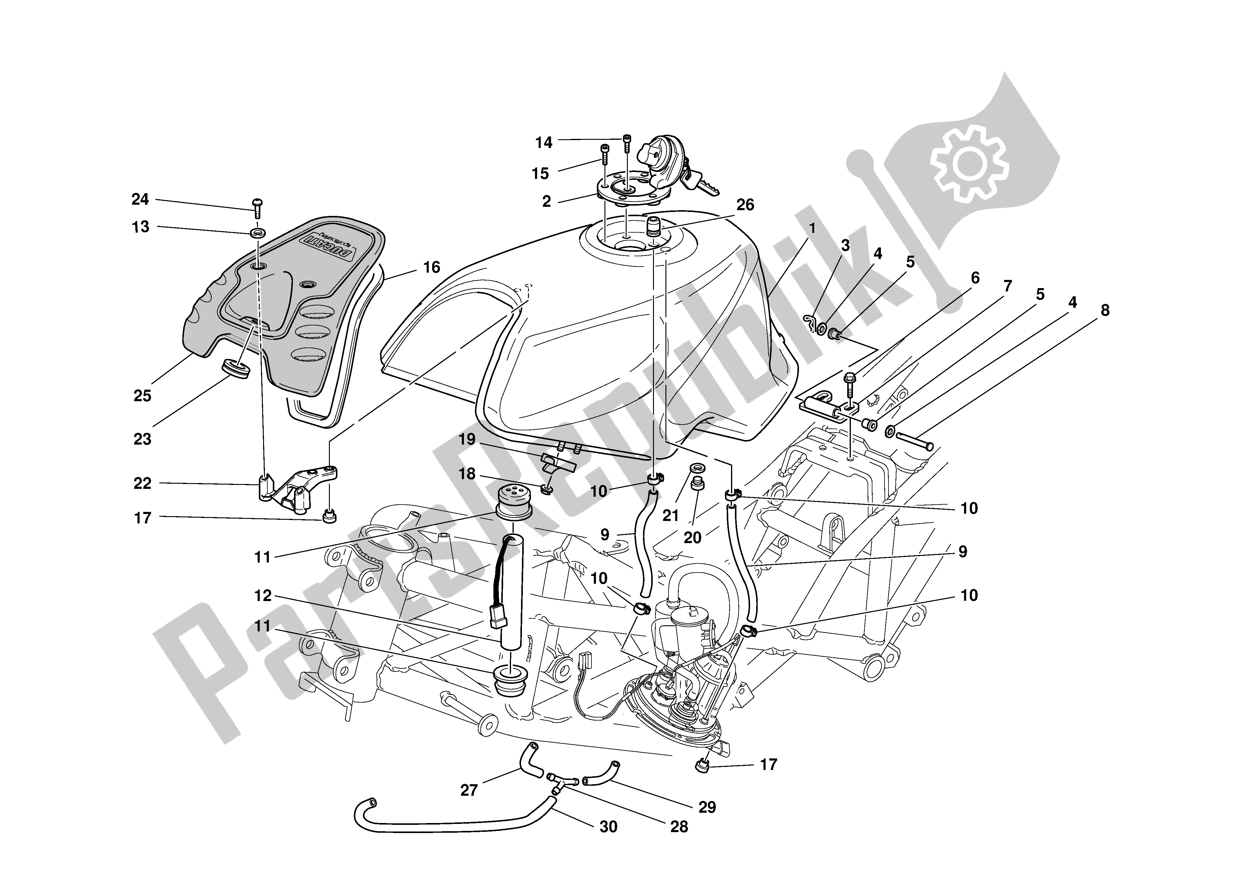 Tutte le parti per il Serbatoio Di Carburante del Ducati Sporttouring 4 916 2001