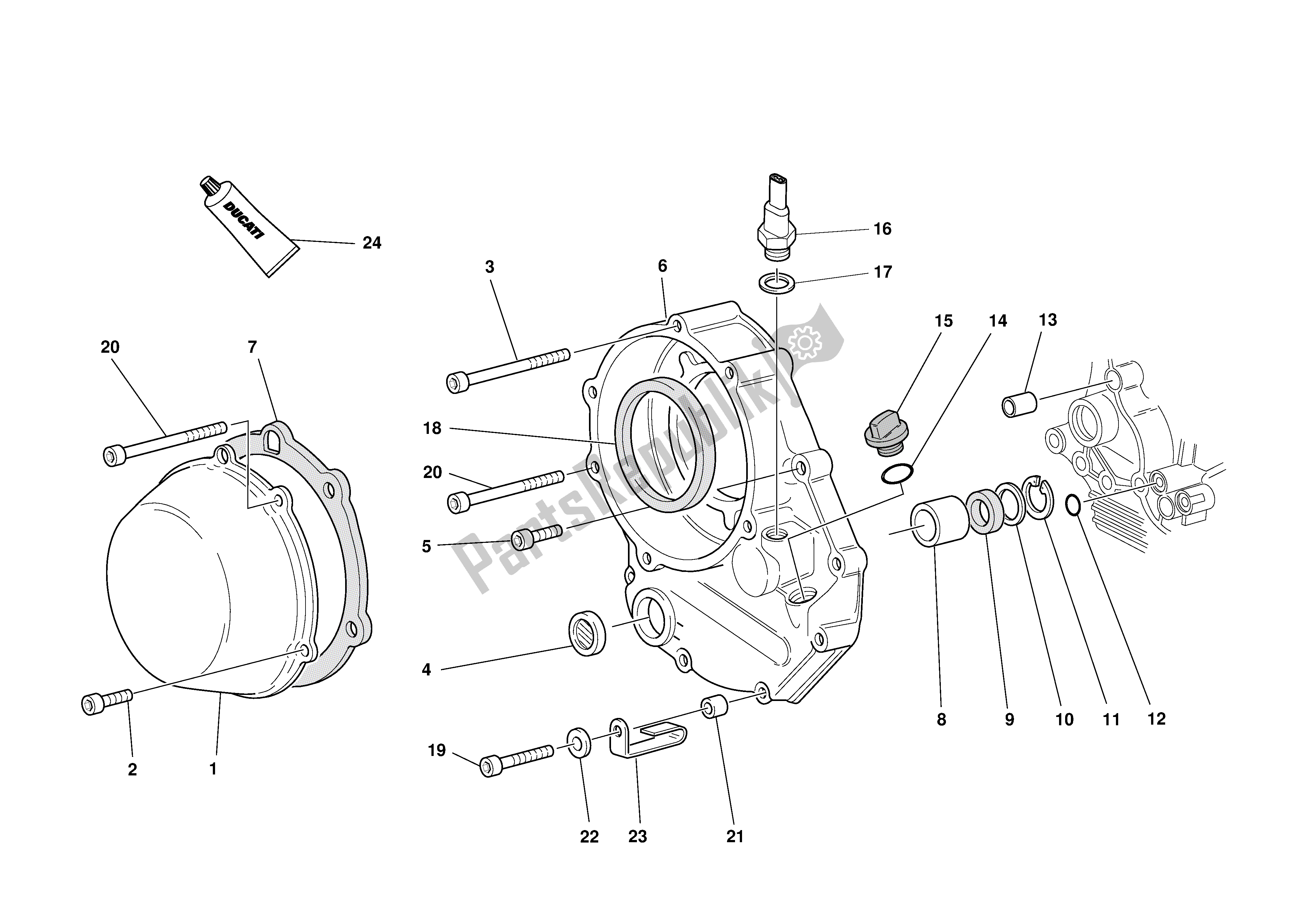 Tutte le parti per il Coperchio Frizione del Ducati Sporttouring 4 916 2001