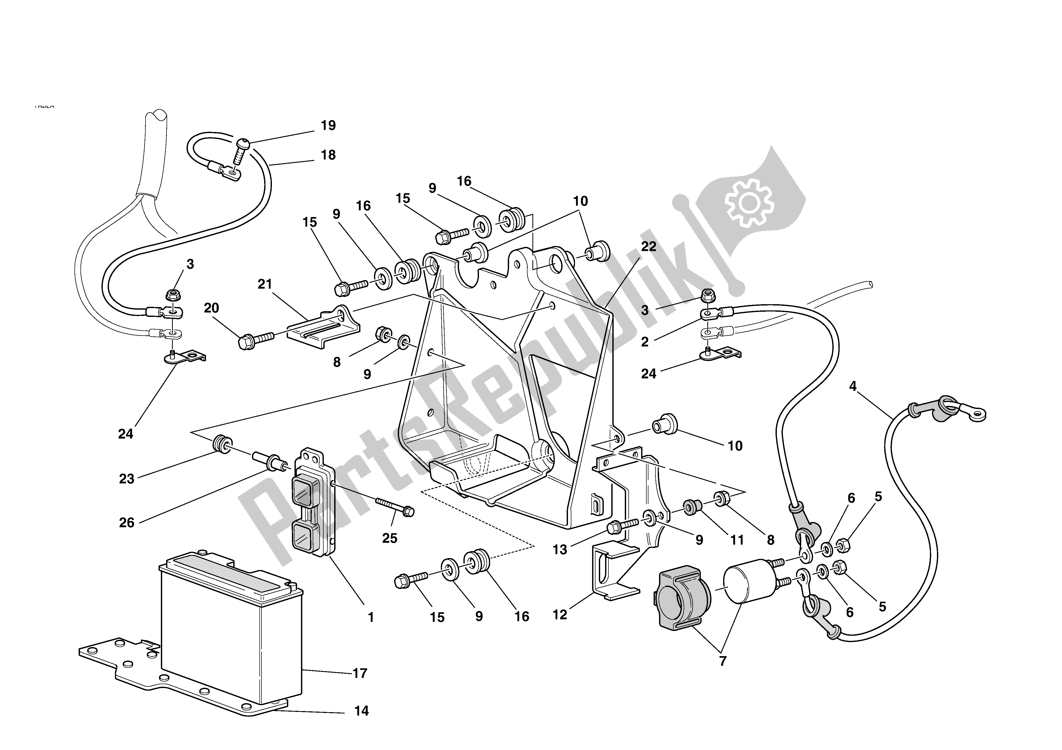 Tutte le parti per il Montaggio Scatola Batteria del Ducati Sporttouring 4 S 996 2002