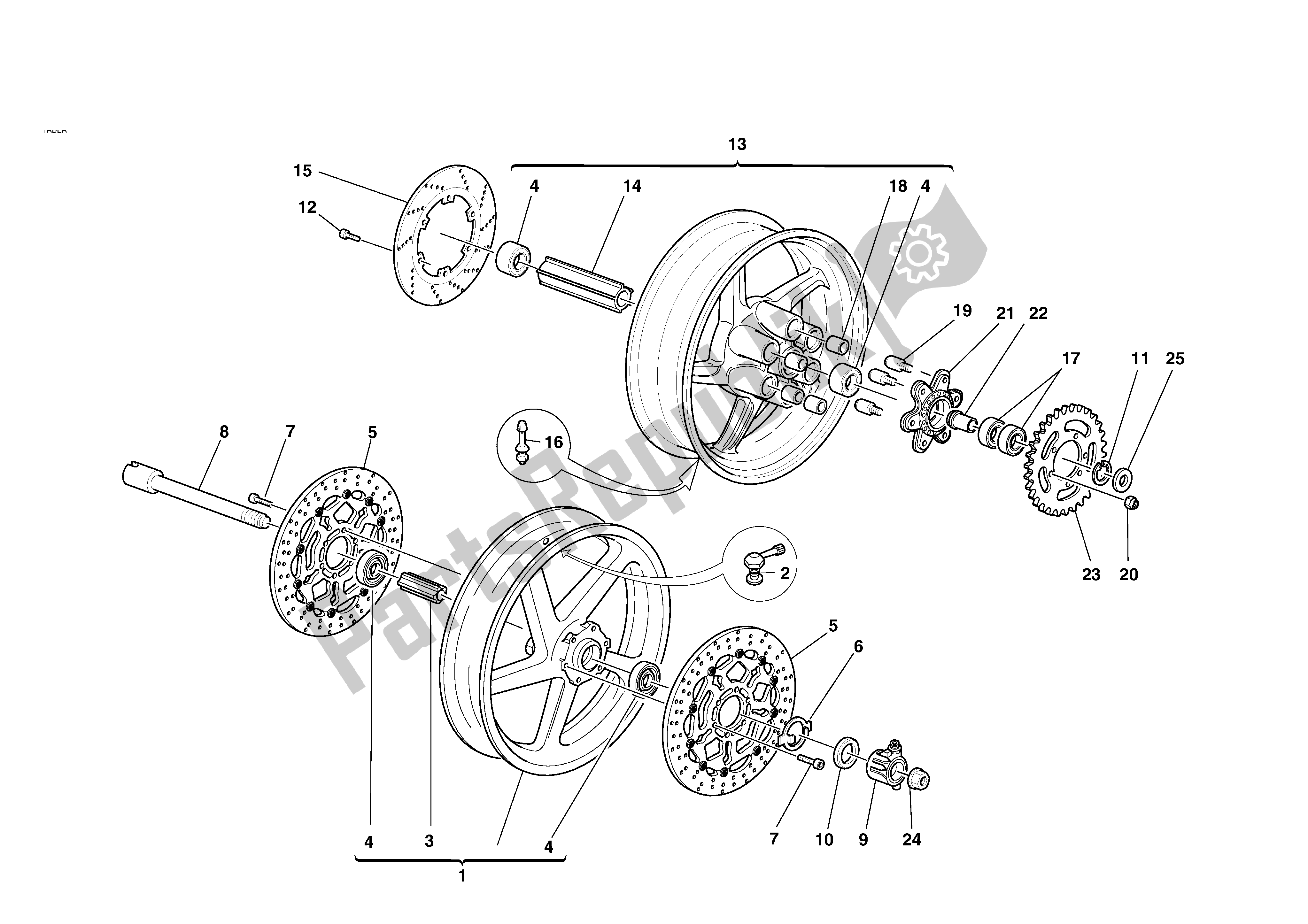 Tutte le parti per il Ruote Anteriori E Posteriori del Ducati Sporttouring 4 S 996 2002