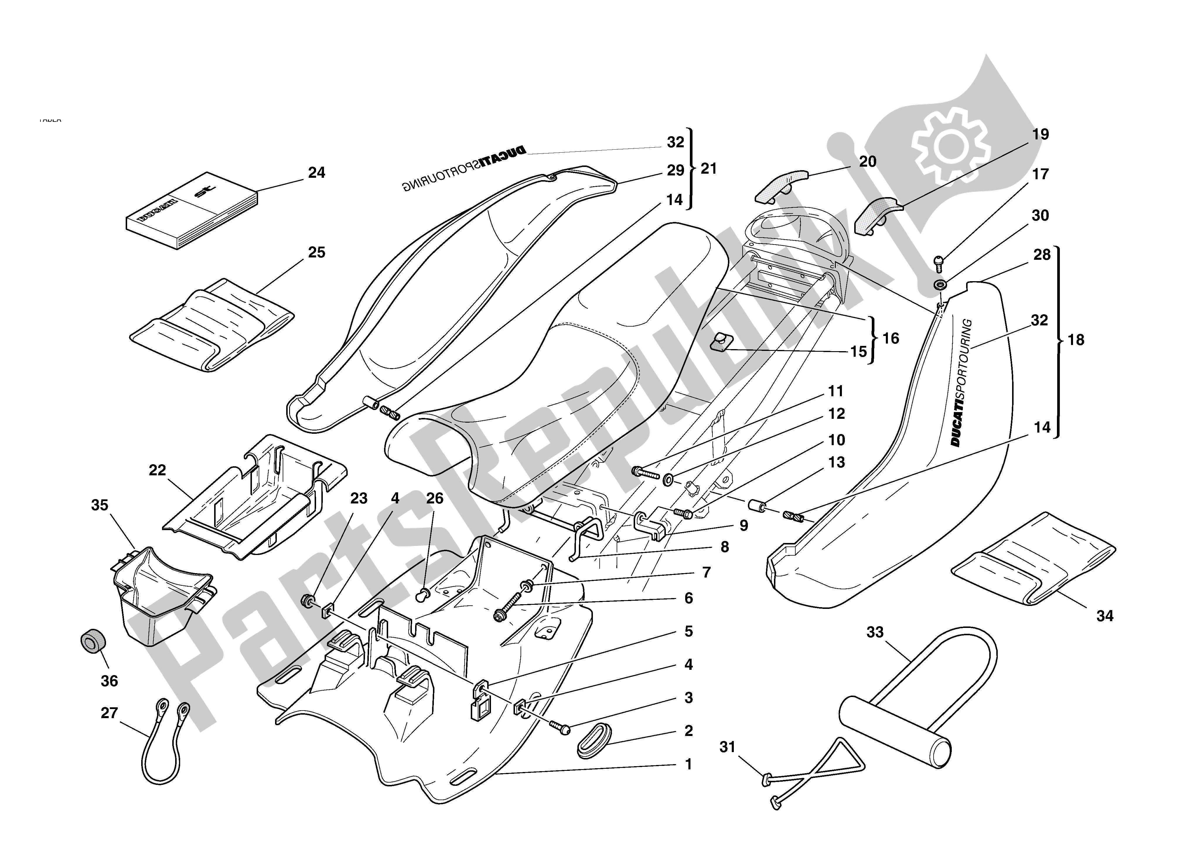 Tutte le parti per il Posto A Sedere del Ducati Sporttouring 4 S 996 2002