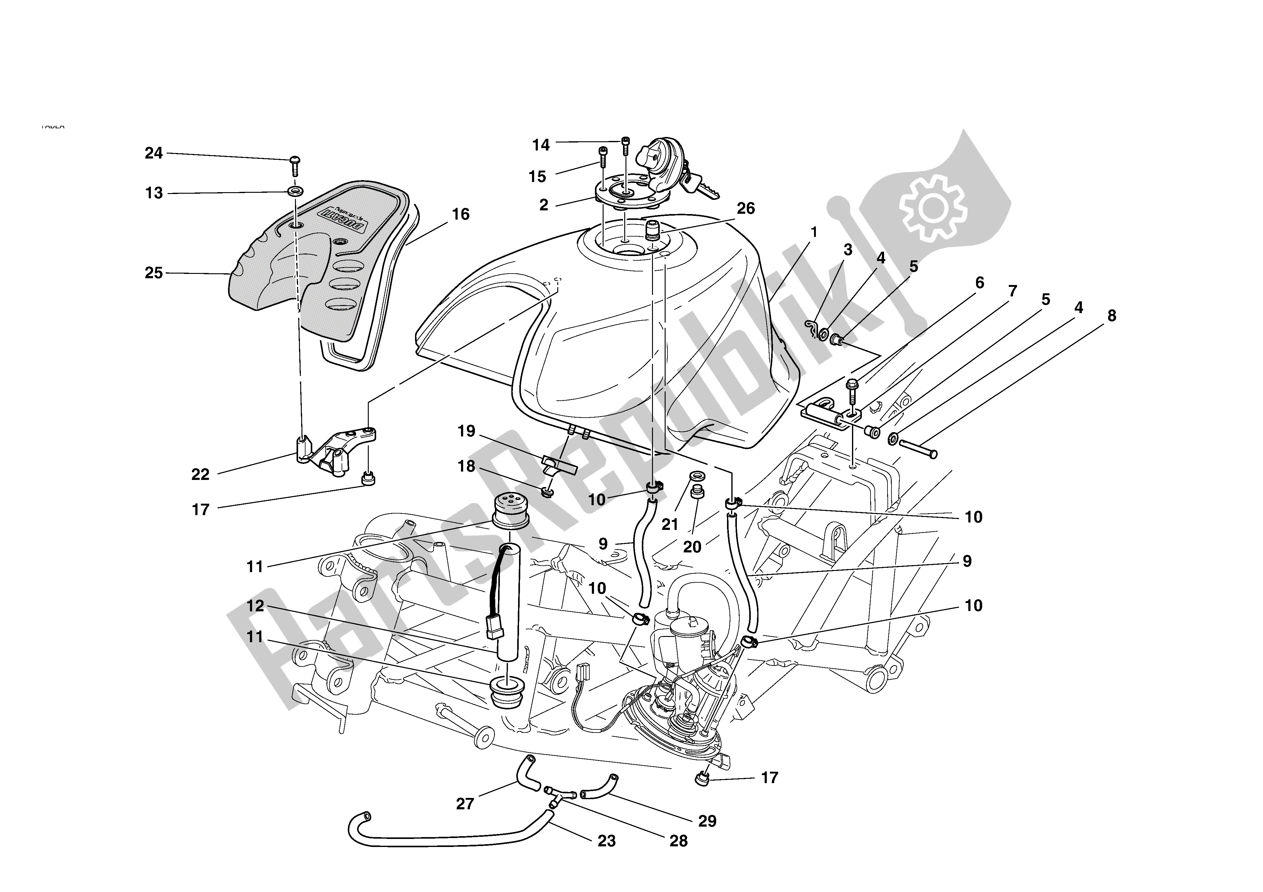 Tutte le parti per il Serbatoio Di Carburante del Ducati Sporttouring 4 S 996 2002