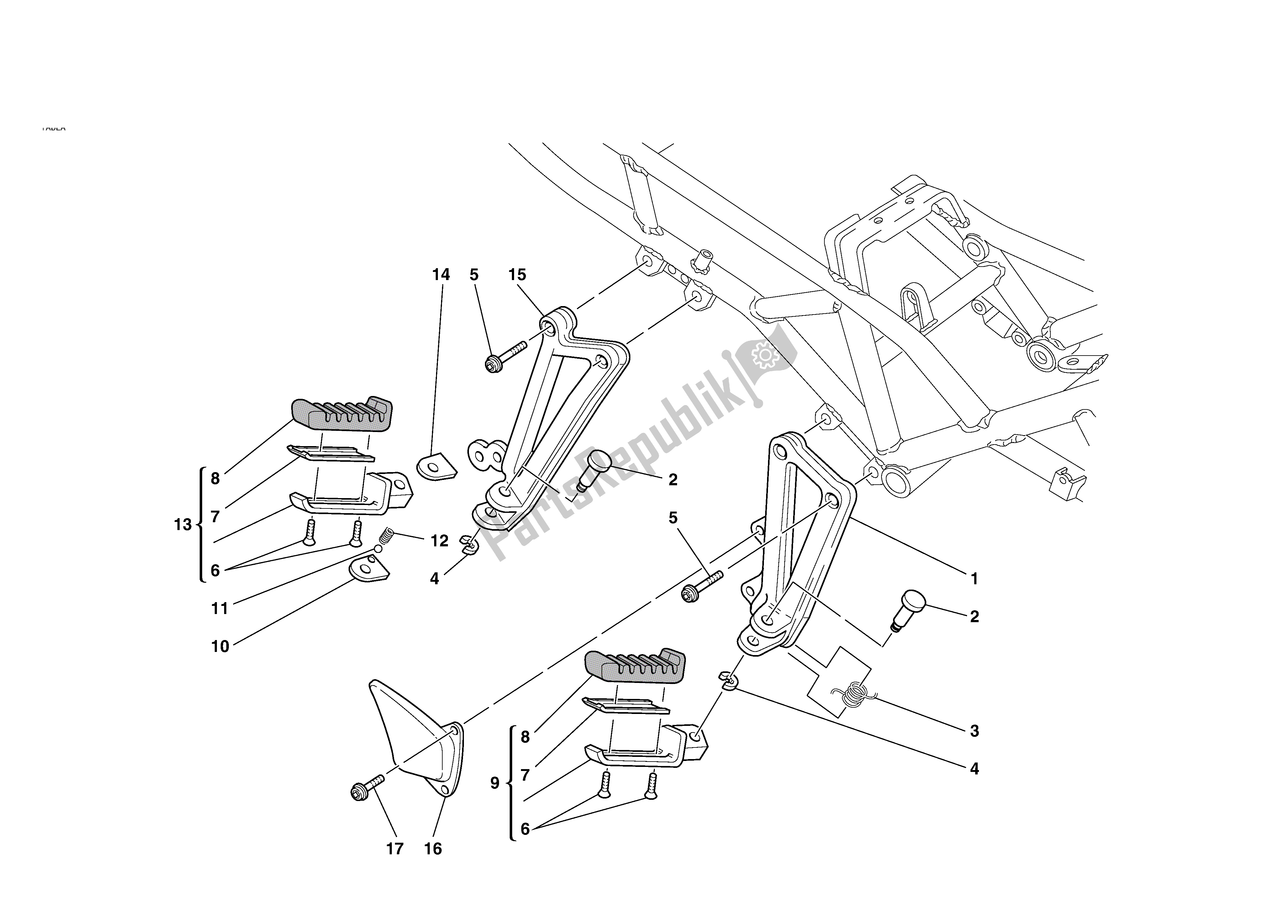 Tutte le parti per il R. H. Poggiapiedi del Ducati Sporttouring 4 S 996 2002