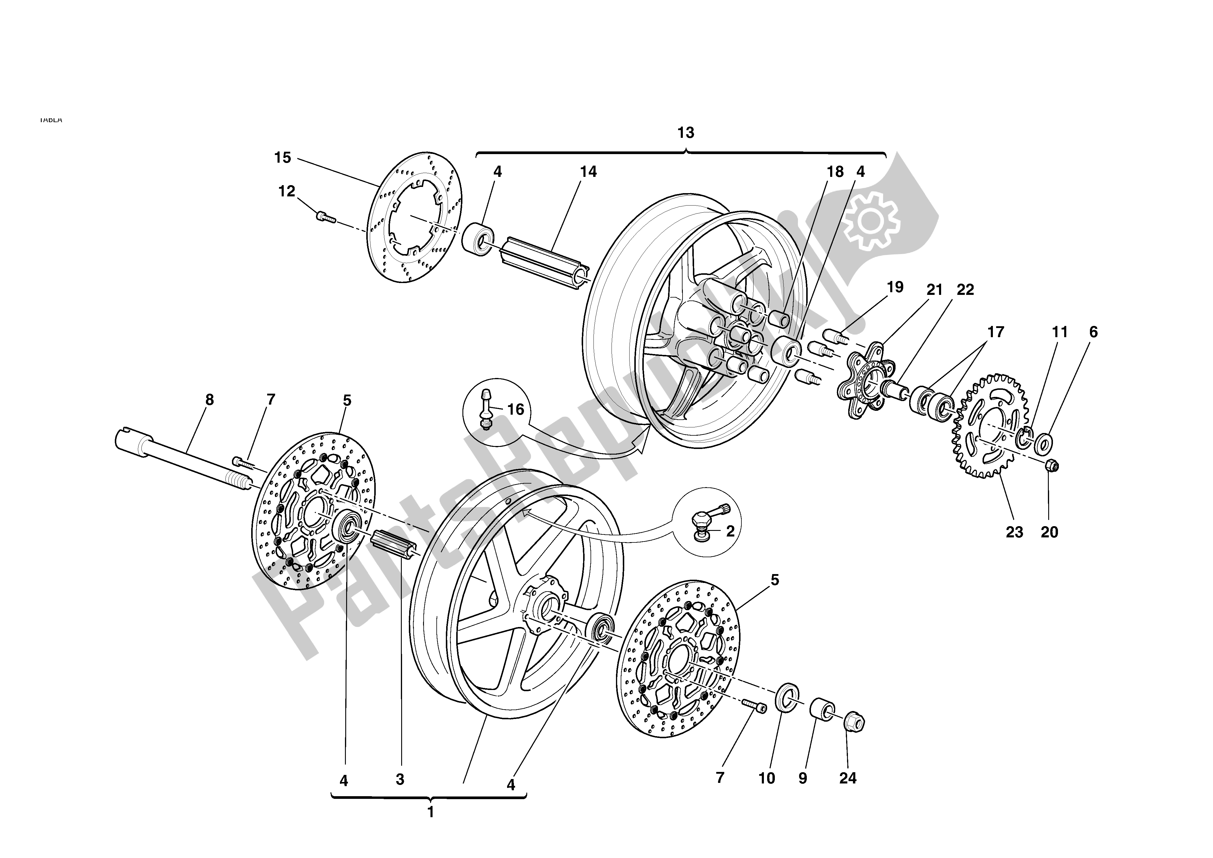 Toutes les pièces pour le Roues Avant Et Arrière du Ducati Sporttouring 4 S 996 2004