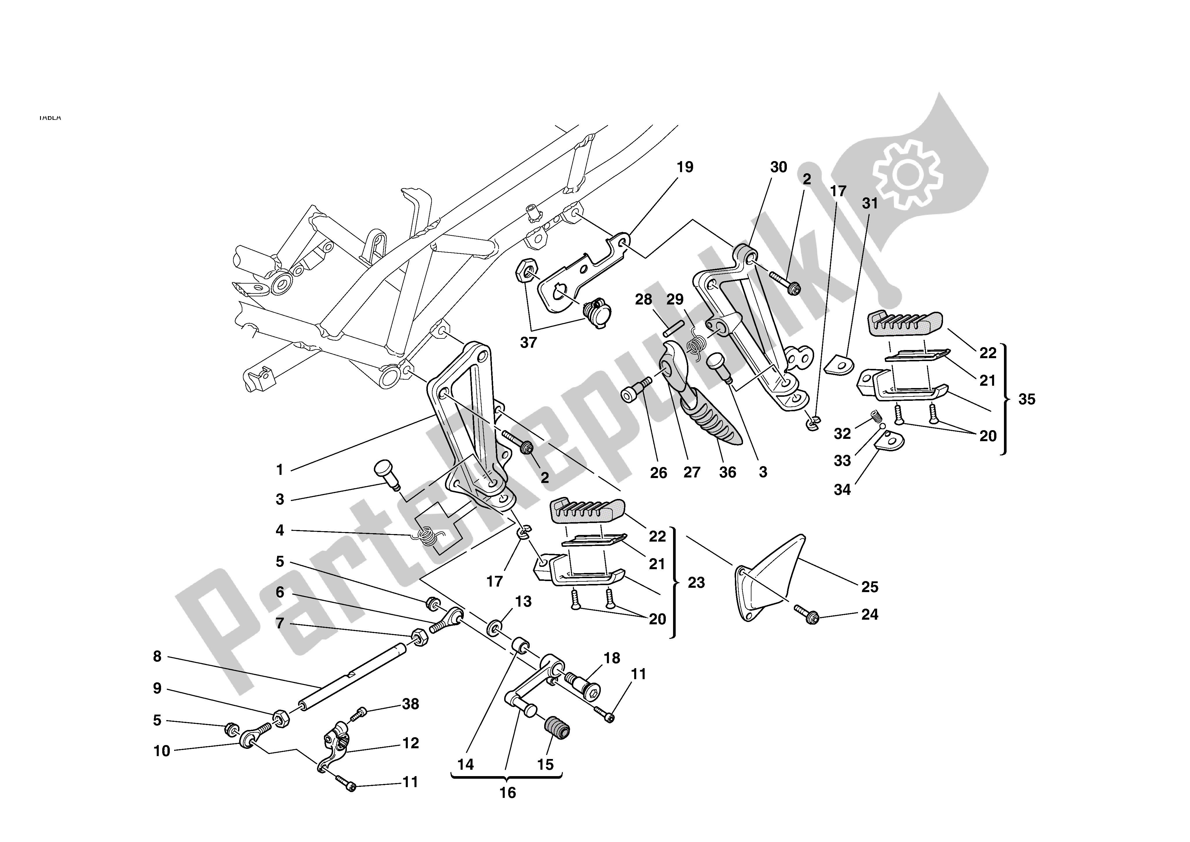 Todas as partes de L. H. Descansos Para Os Pés do Ducati Sporttouring 4 S 996 2004