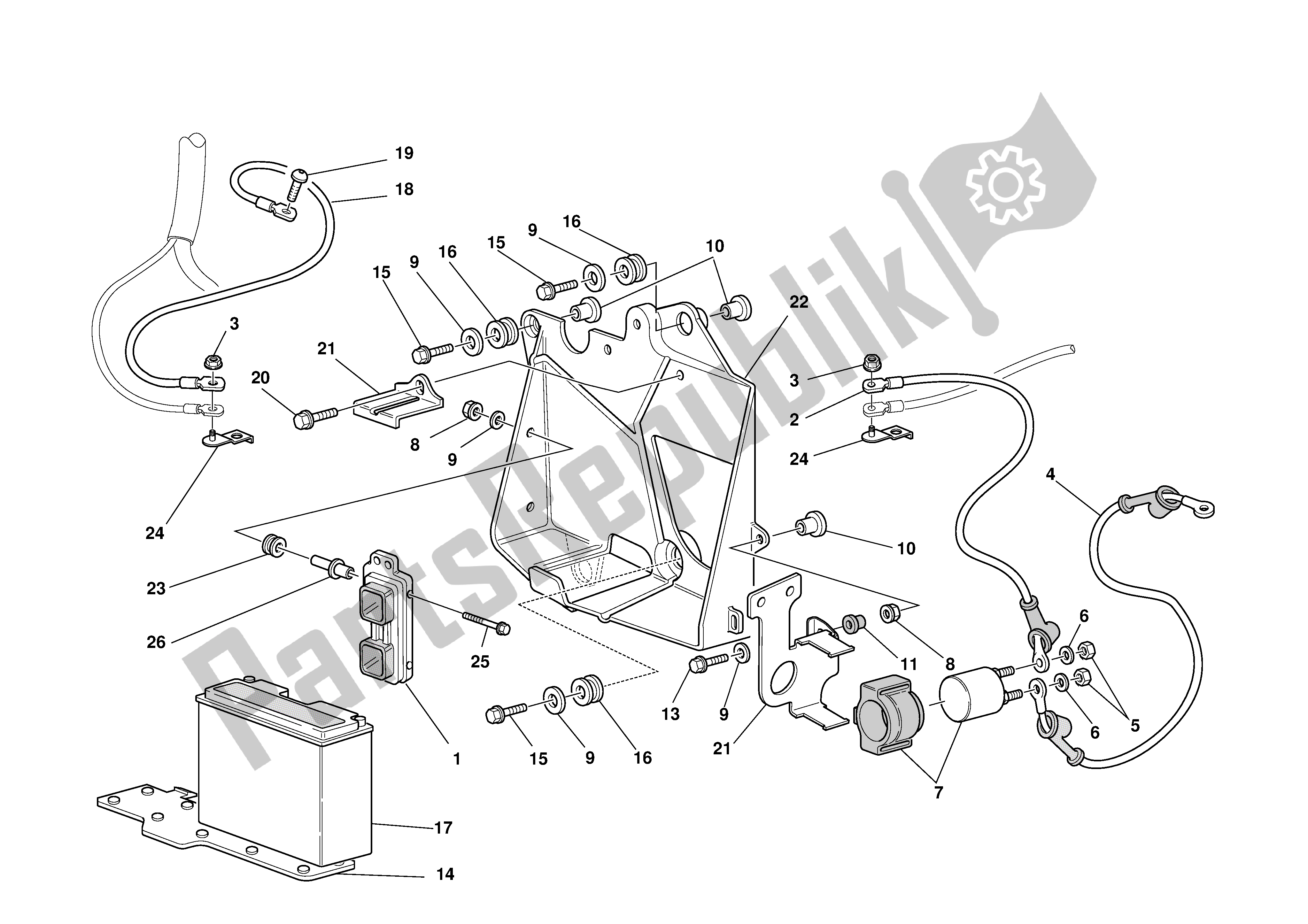 Tutte le parti per il Montaggio Scatola Batteria del Ducati Sporttouring 4 S ABS 996 2003