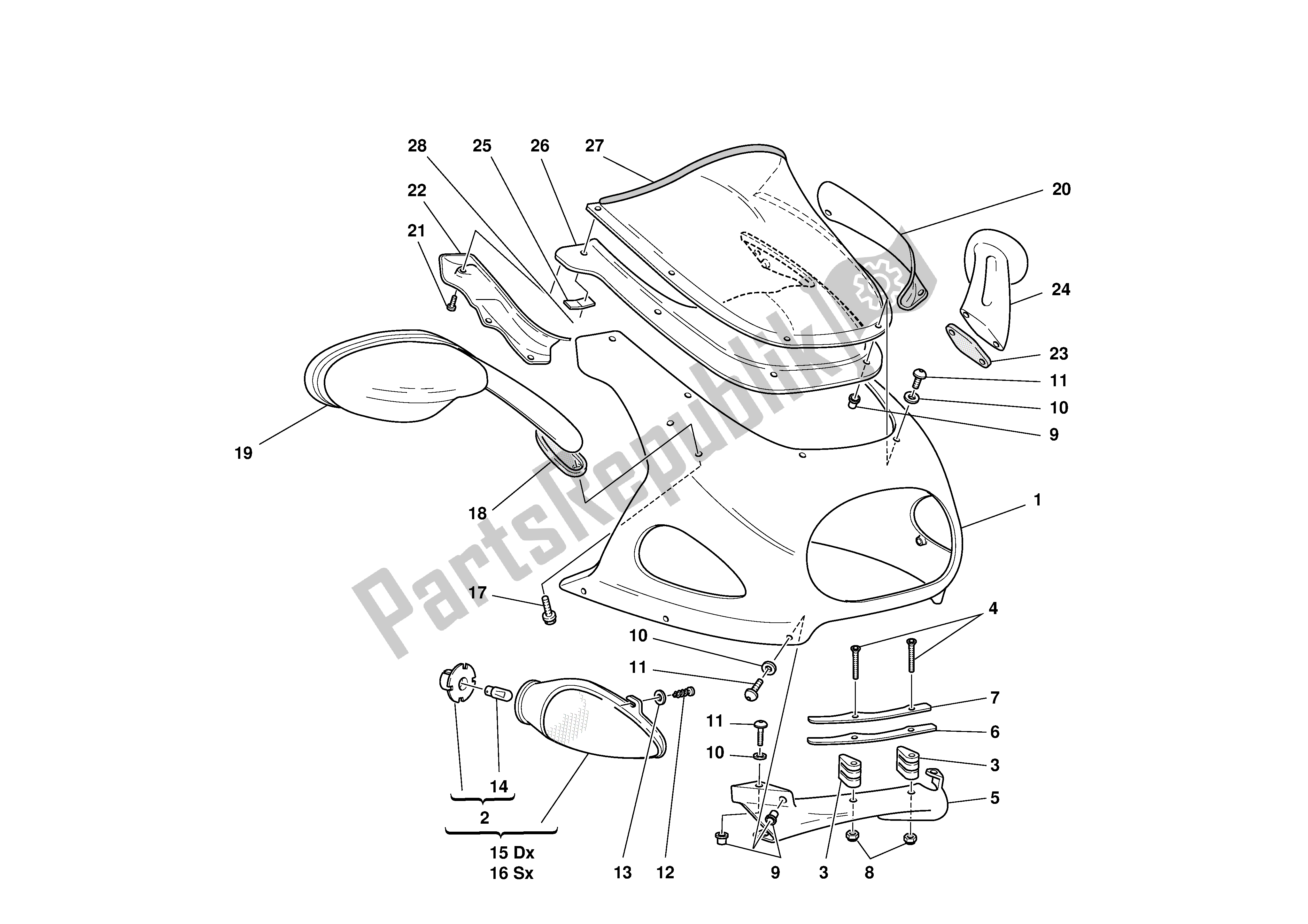 Tutte le parti per il Carenatura Del Faro del Ducati Sporttouring 4 S ABS 996 2003