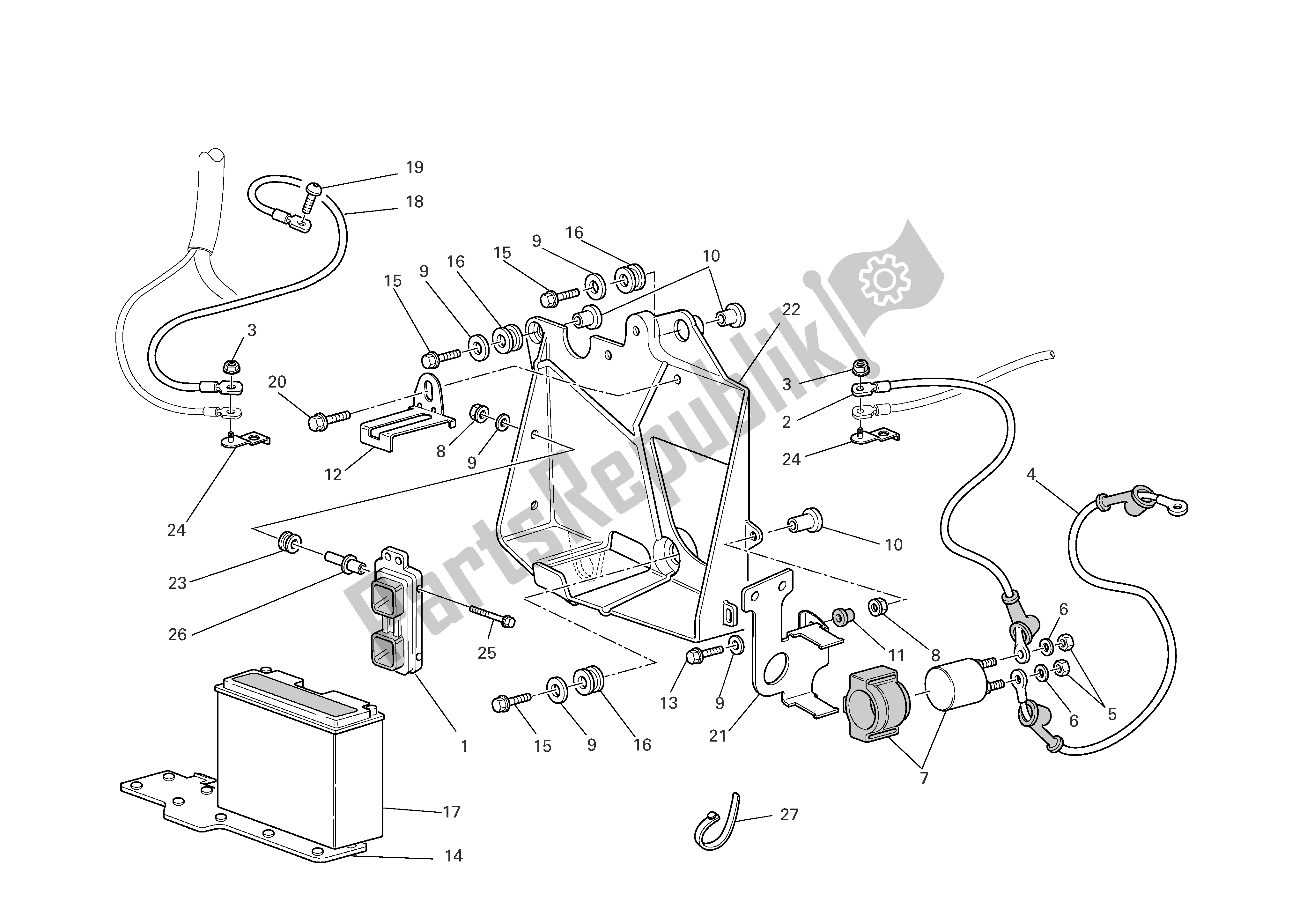 Alle onderdelen voor de Accubakbevestiging van de Ducati Sporttouring 4 S ABS 996 2005