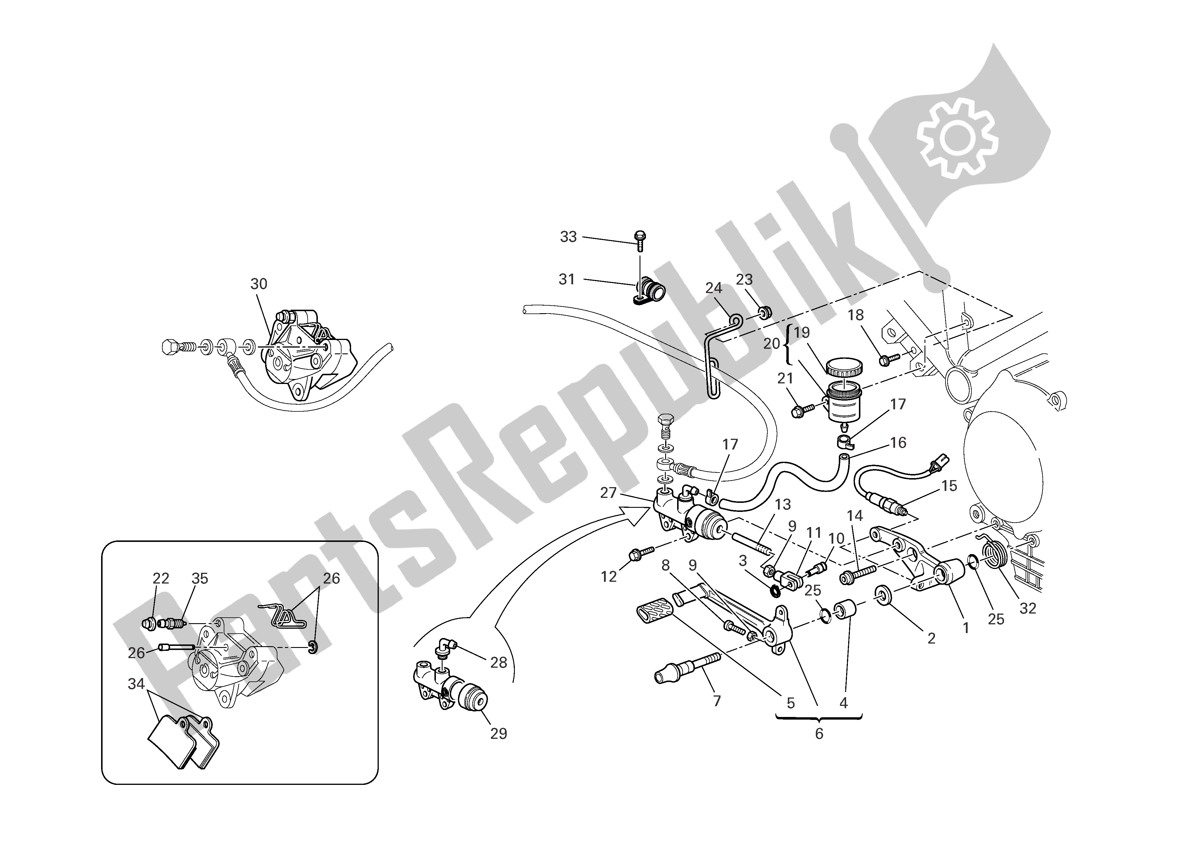 Tutte le parti per il Freno Idraulico Posteriore del Ducati Sporttouring 4 S ABS 996 2005