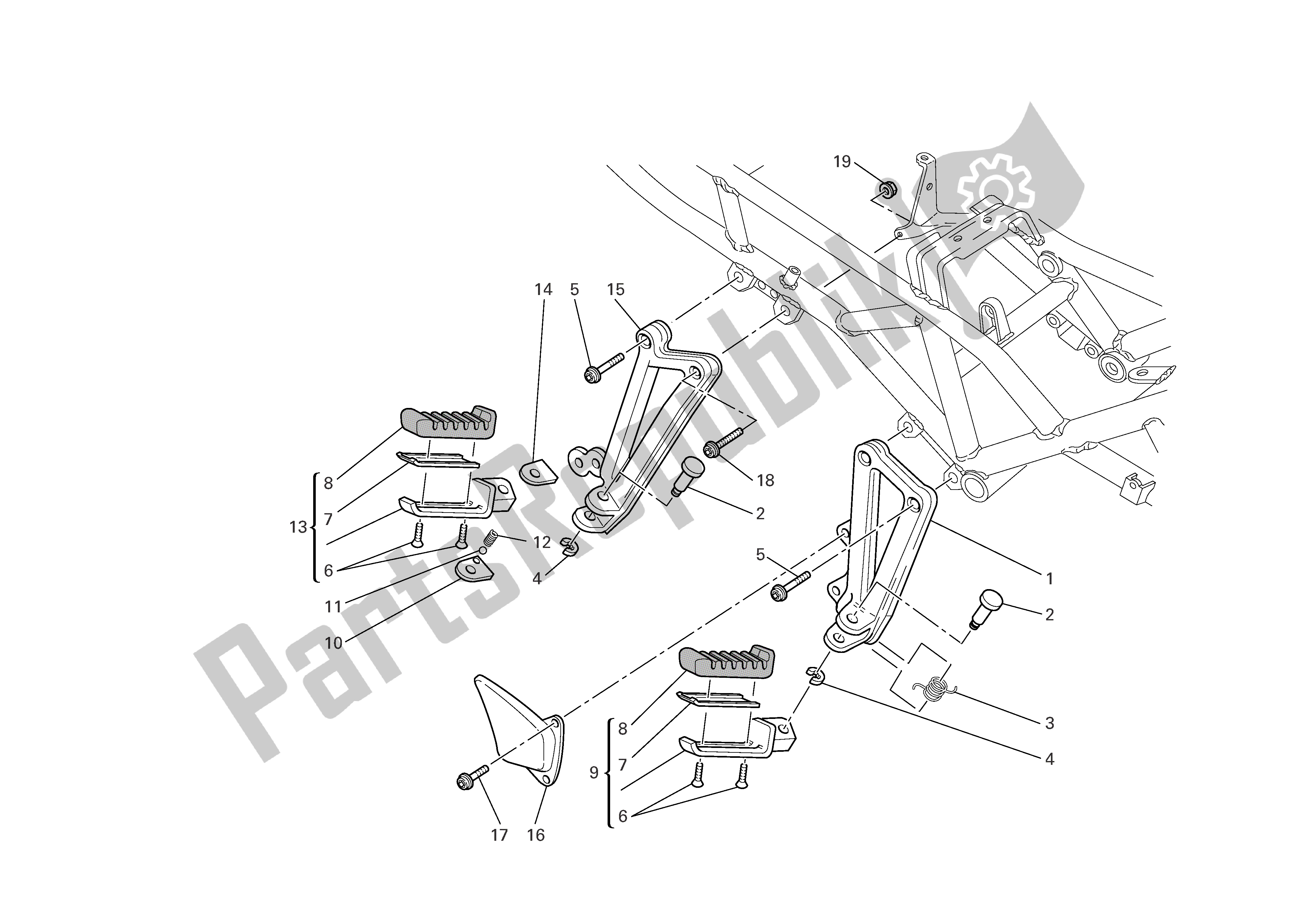 Tutte le parti per il R. H. Poggiapiedi del Ducati Sporttouring 4 S ABS 996 2005