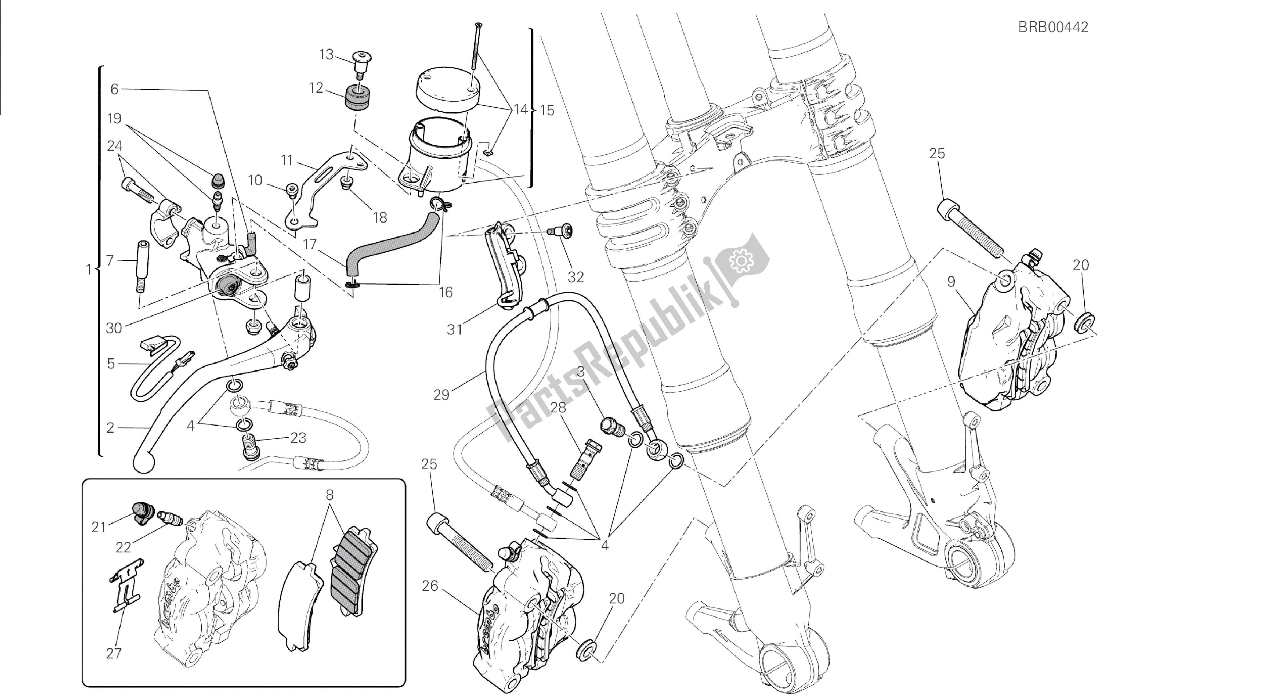 Alle onderdelen voor de Tekening 024 - Freno Anteriore [mod: 1199 Abs; Xst: Aus, Bra, Chn, Eur, Fra, Jap] Groepsframe van de Ducati Panigale ABS 1199 2014