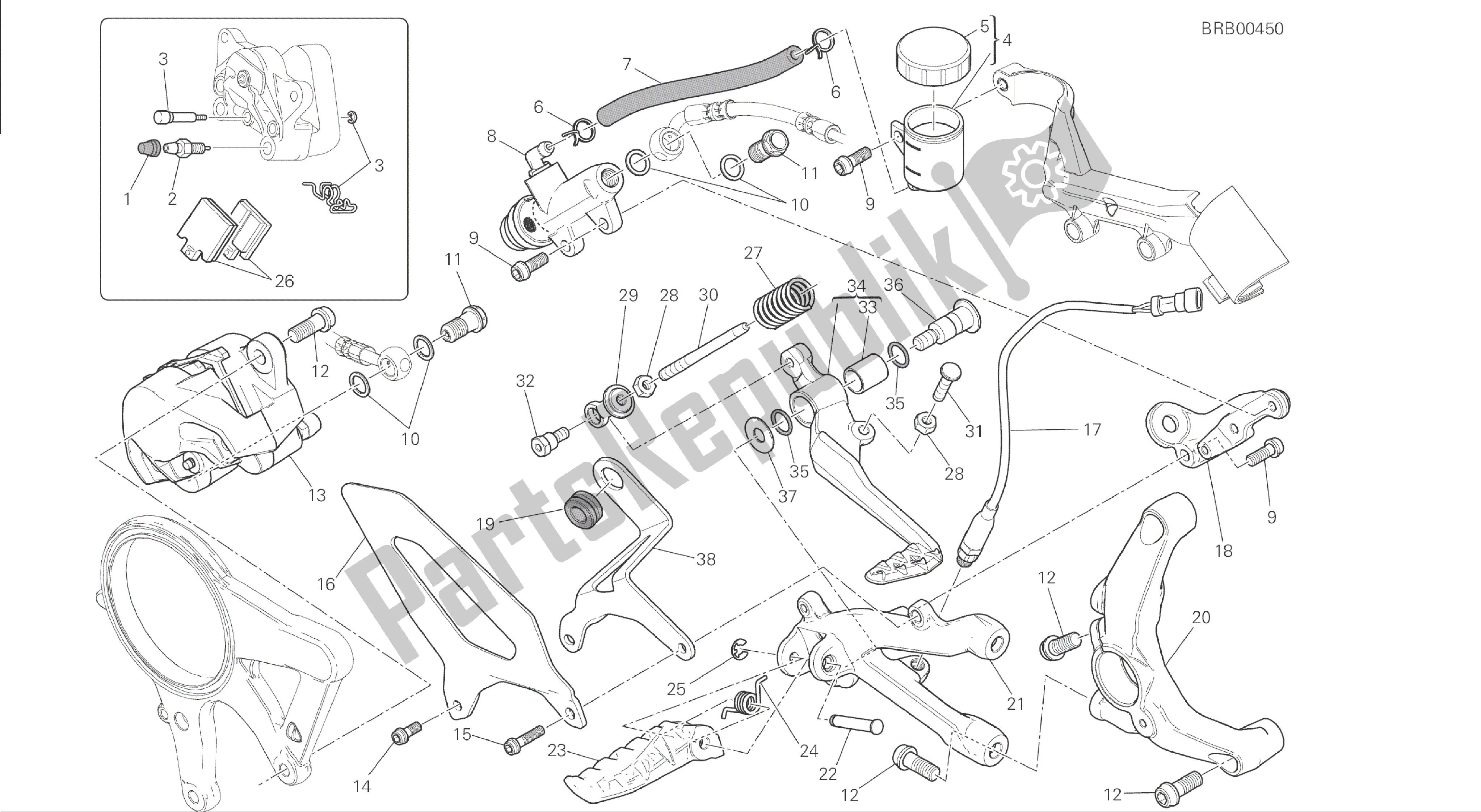 Todas las partes para Dibujo 025 - Freno Posteriore [mod: 1199 Abs; Xst: Marco De Grupo Aus, Bra, Chn, Eur, Fra, Jap] de Ducati Panigale ABS 1199 2014
