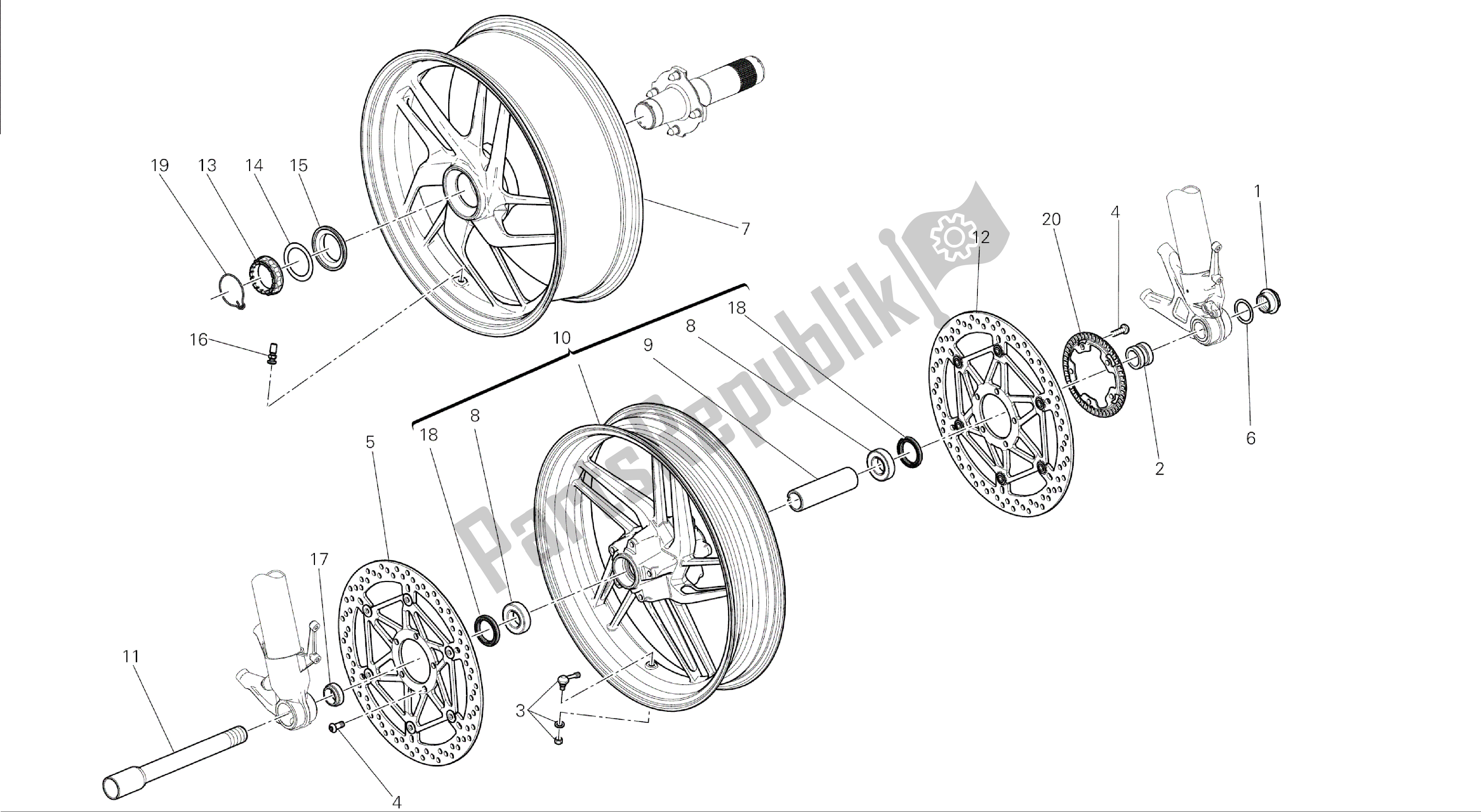 Alle onderdelen voor de Tekening 026 - Ruota Anteriore E Posteriore [mod: 1199abs; Xst: Aus, Bra, Chn, Eur, Fra, Jap] Groepsframe van de Ducati Panigale ABS 1199 2014