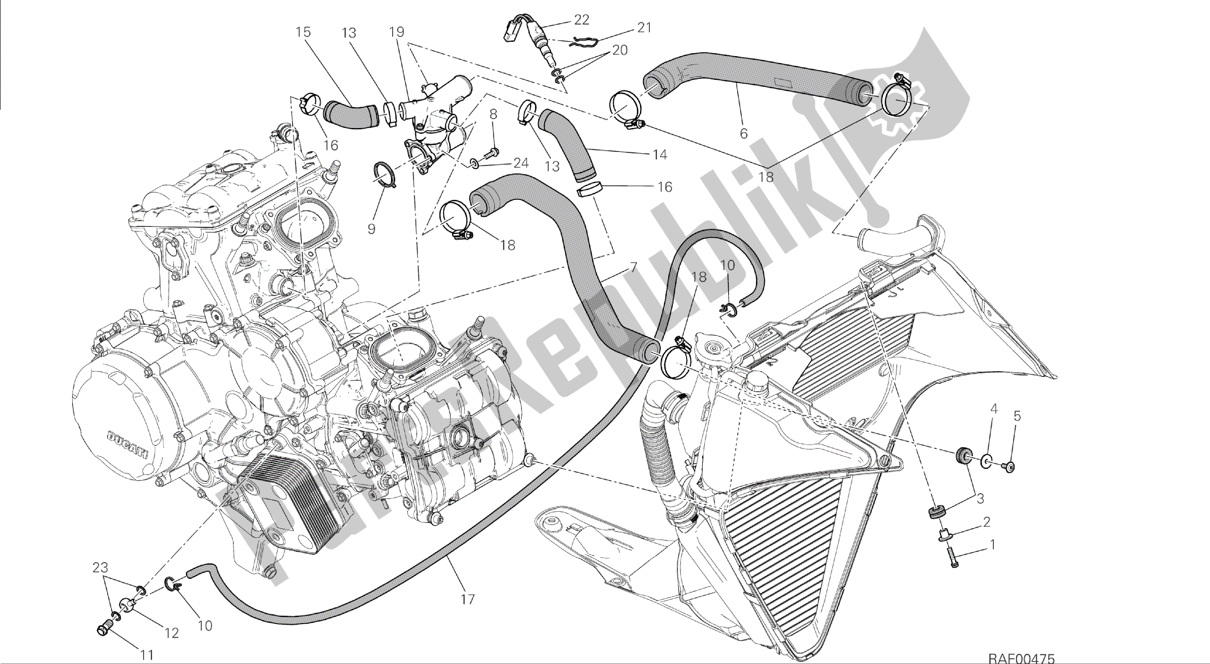 Todas as partes de Desenho 031 - Sistema De Resfriamento [mod: 1199 Abs; Xst: Aus, Bra, Chn, Eur, Fra, Jap] Quadro De Grupo do Ducati Panigale ABS 1199 2014