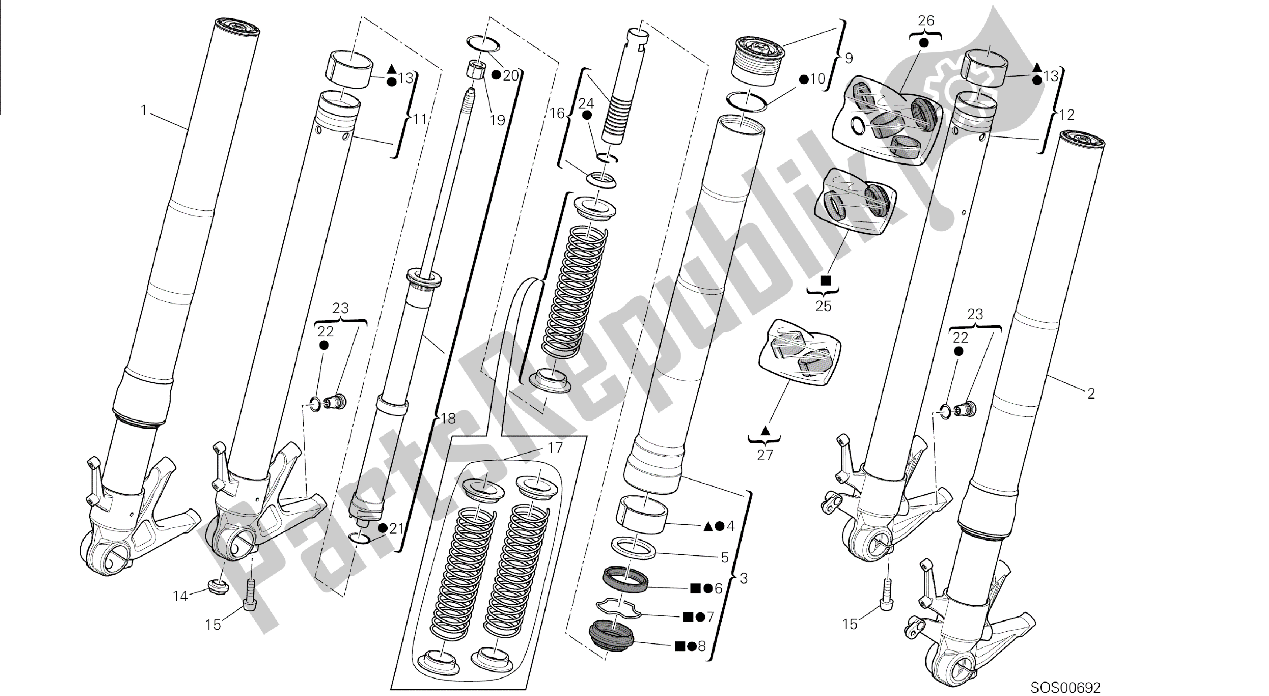 Alle onderdelen voor de Tekening 21a - Voorvork [mod: 1199 Abs; Xst: Aus, Bra, Eur, Fra, Jap] Groepsframe van de Ducati Panigale ABS 1199 2014