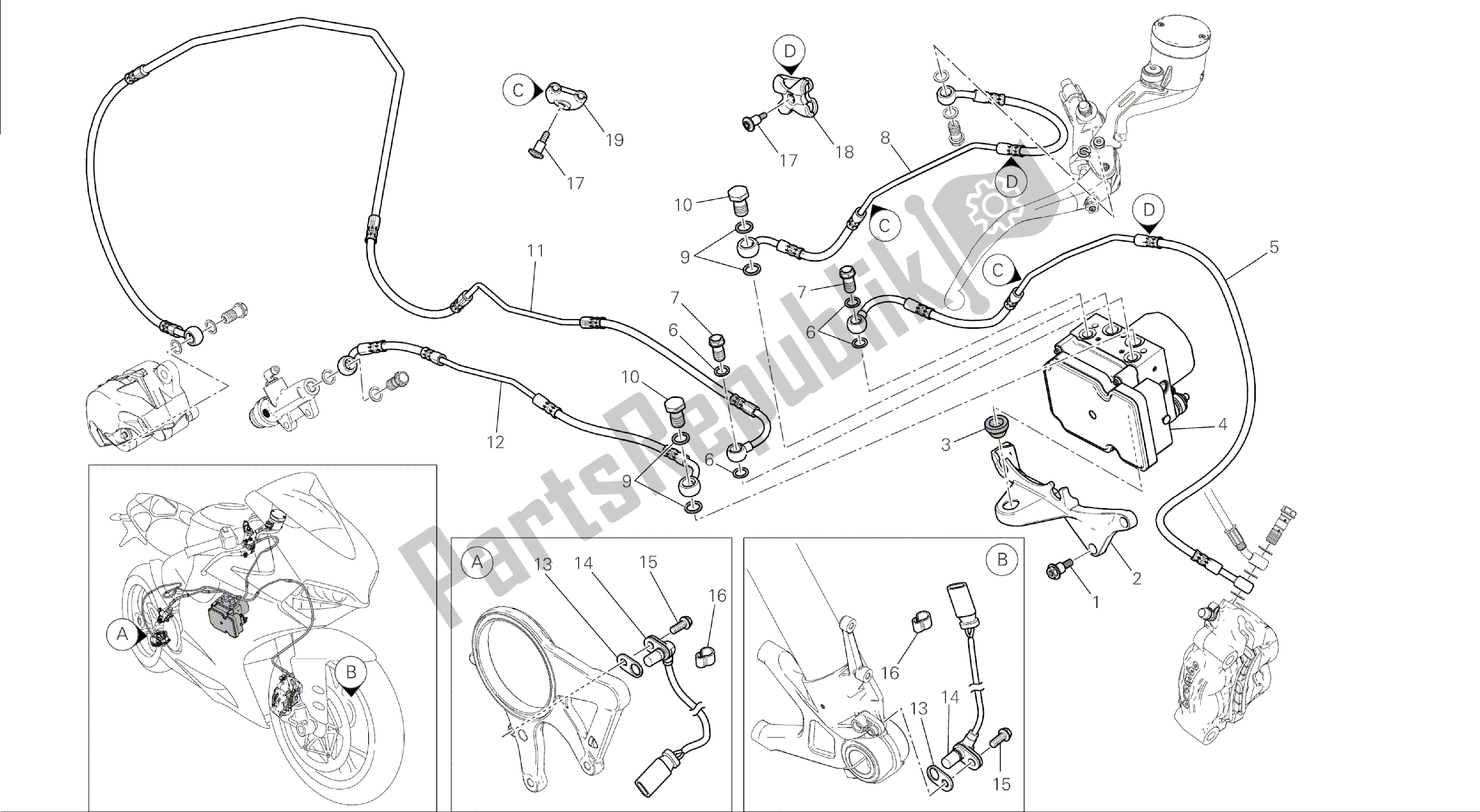 Todas las partes para Dibujo 24a - Sistema De Frenos Antibloqueo (abs) [mod: 1199abs; Xst: Aus, Bra, Chn, Eur, Fra, Jap] Marco De Grupo de Ducati Panigale ABS 1199 2014