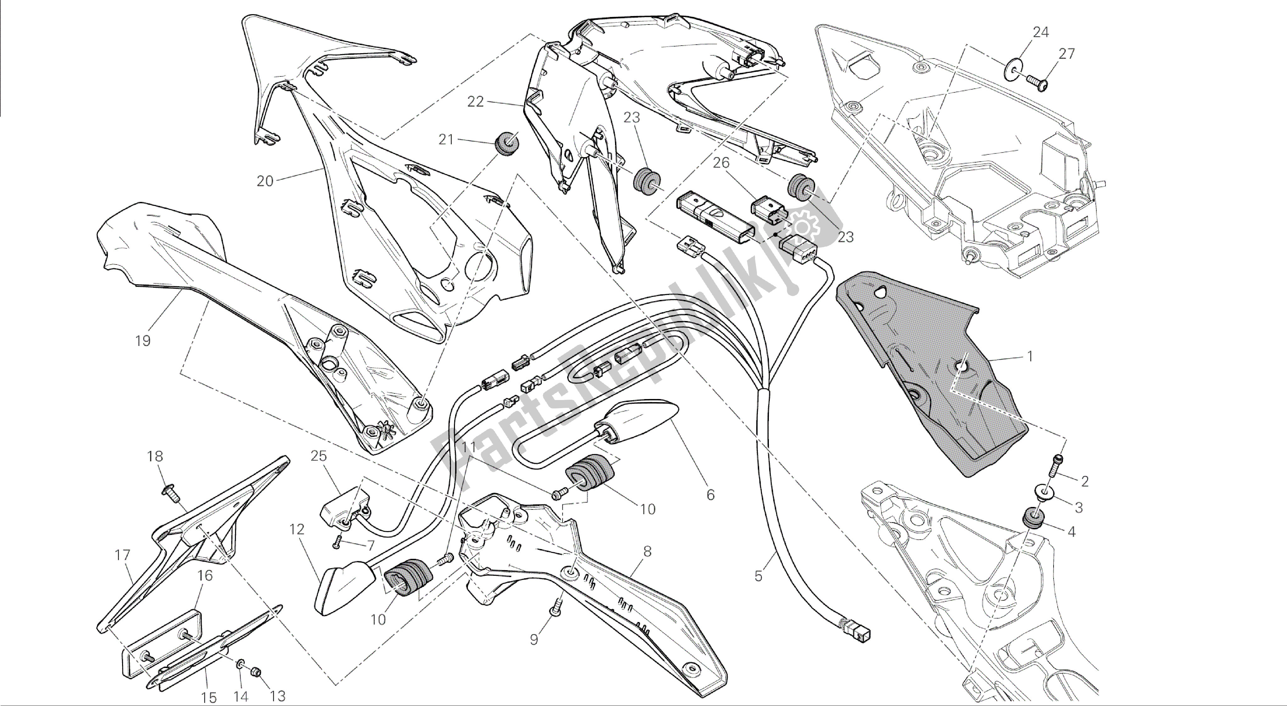 Todas las partes para Dibujo 27a - Soporte De Matrícula - Luz Trasera [mod: 1199abs; Xst: Marco De Grupo Sujetador, Chn, Eur, Fra, Jap] de Ducati Panigale ABS 1199 2014