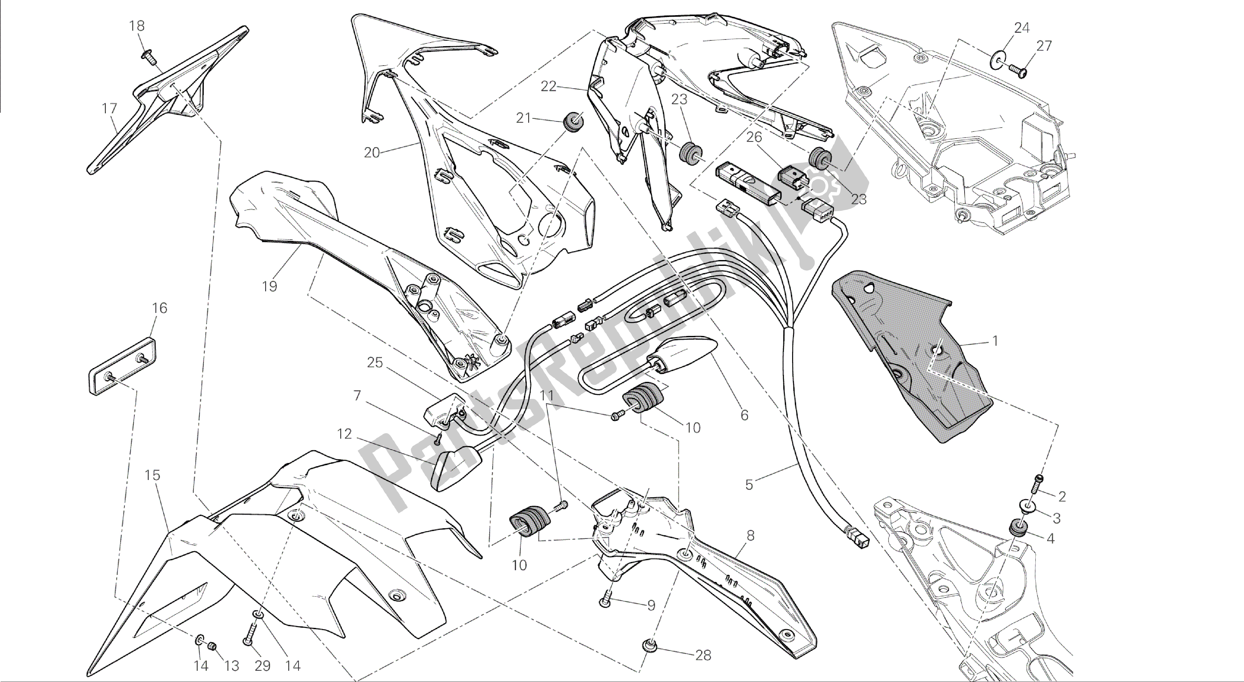 Todas las partes para Dibujo 27b - Soporte De Matrícula - Luz Trasera - (aus) [mod: 1199abs; Xst: Aus] Marco De Grupo de Ducati Panigale ABS 1199 2014