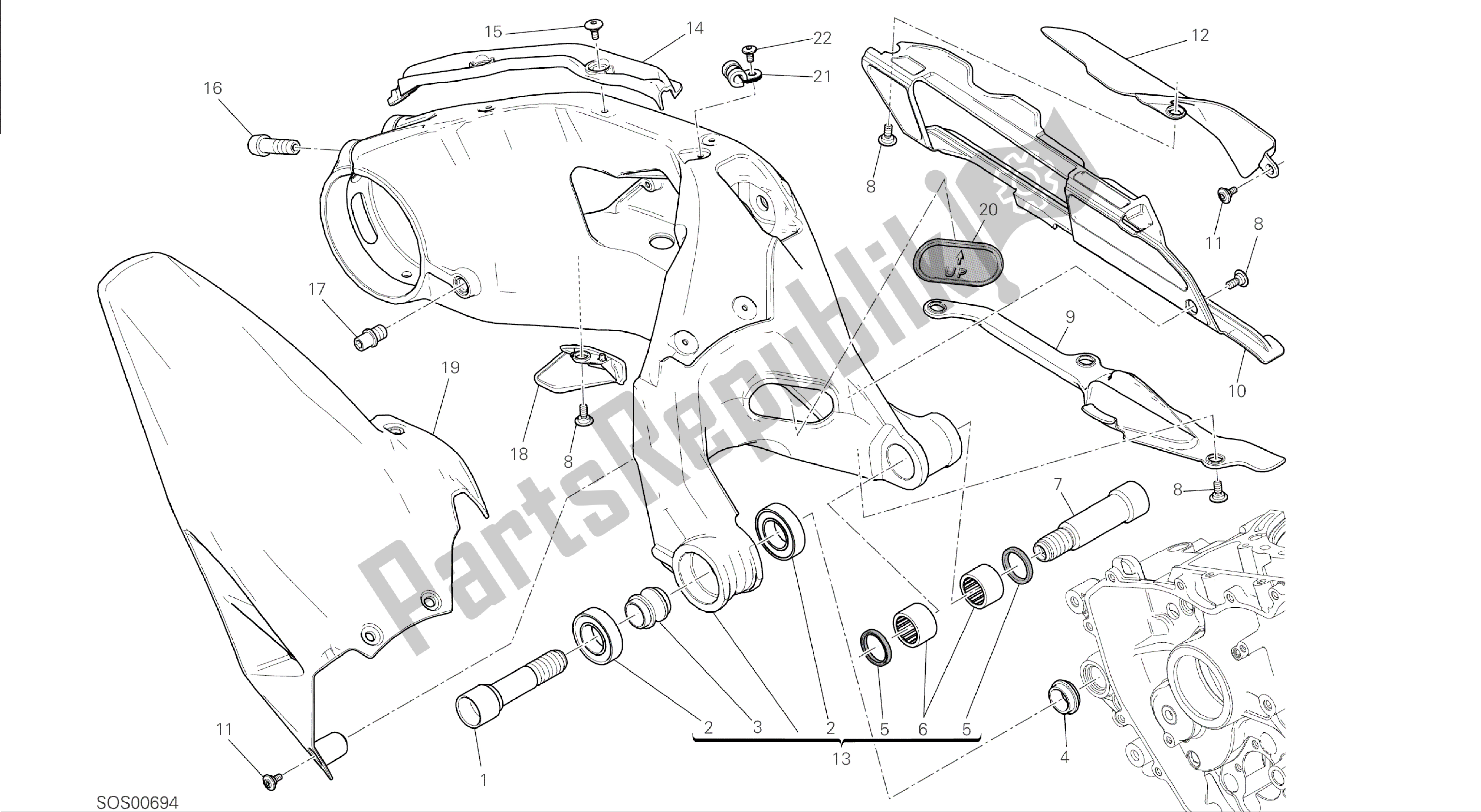 Todas las partes para Dibujo 28a - Forcellone Posteriore [mod: 1199abs; Xst: Aus, Bra, Chn, Eur, Fra, Jap] Marco De Grupo de Ducati Panigale ABS 1199 2014