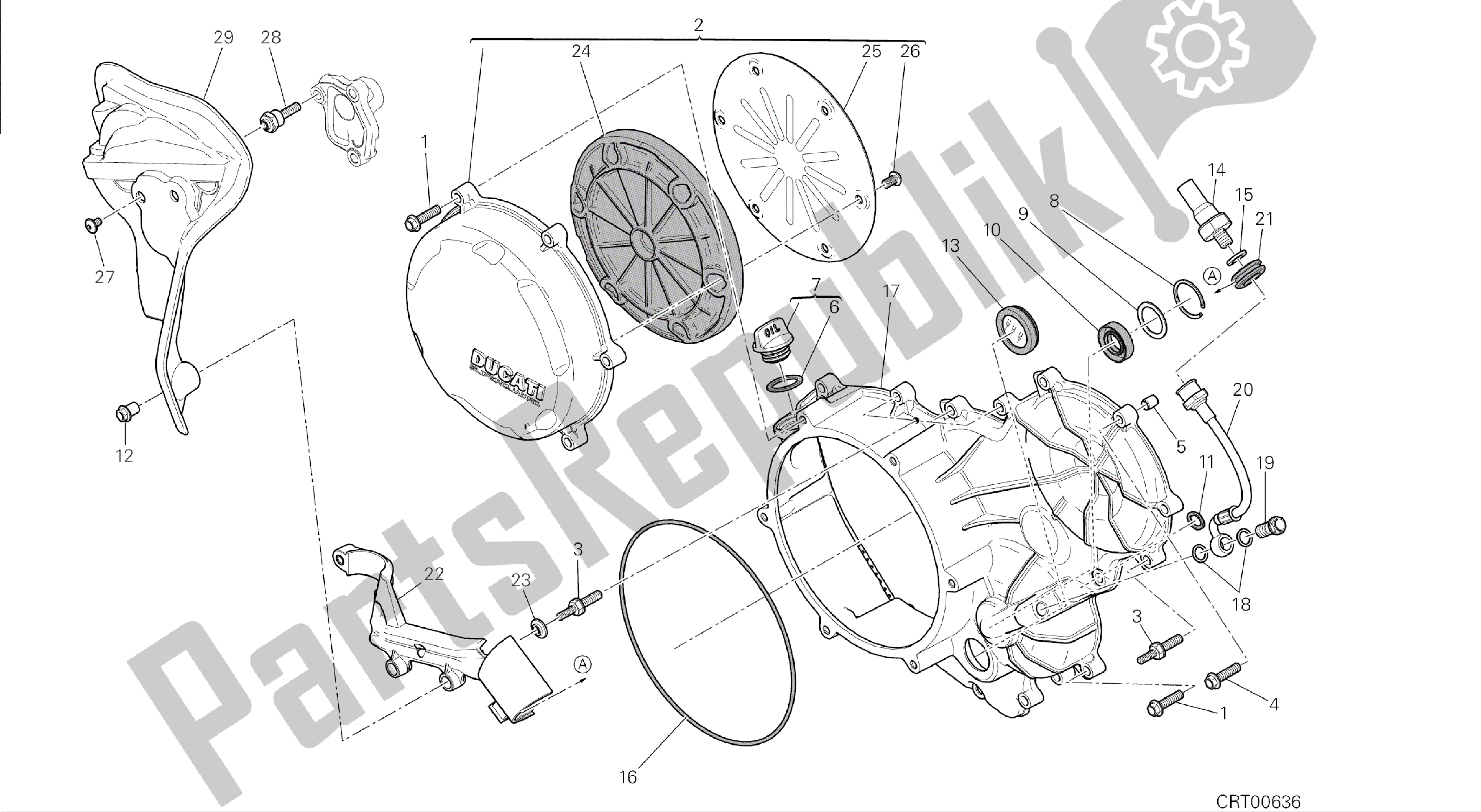 All parts for the Drawing 005 - Clutch - Side Crankcase Cover [mod:1199abs;xst:aus,bra,chn,eur,fra]group Engine of the Ducati Panigale ABS 1199 2014