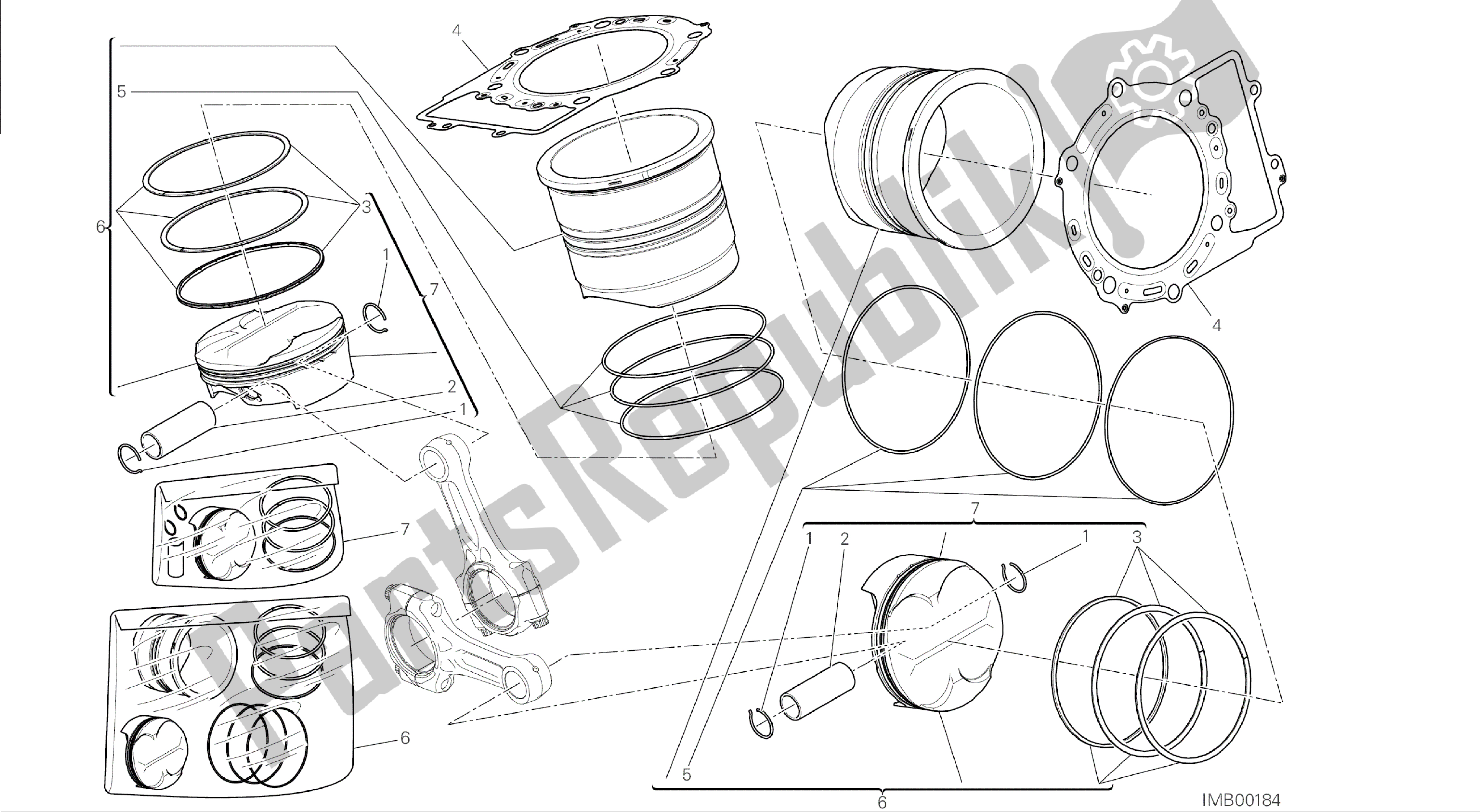 Alle onderdelen voor de Tekening 007 - Cilinders - Zuigers [mod: 1199abs; Xst: Aus, Bra, Chn, Eur, Fra, Jap] Groepsmotor van de Ducati Panigale ABS 1199 2014